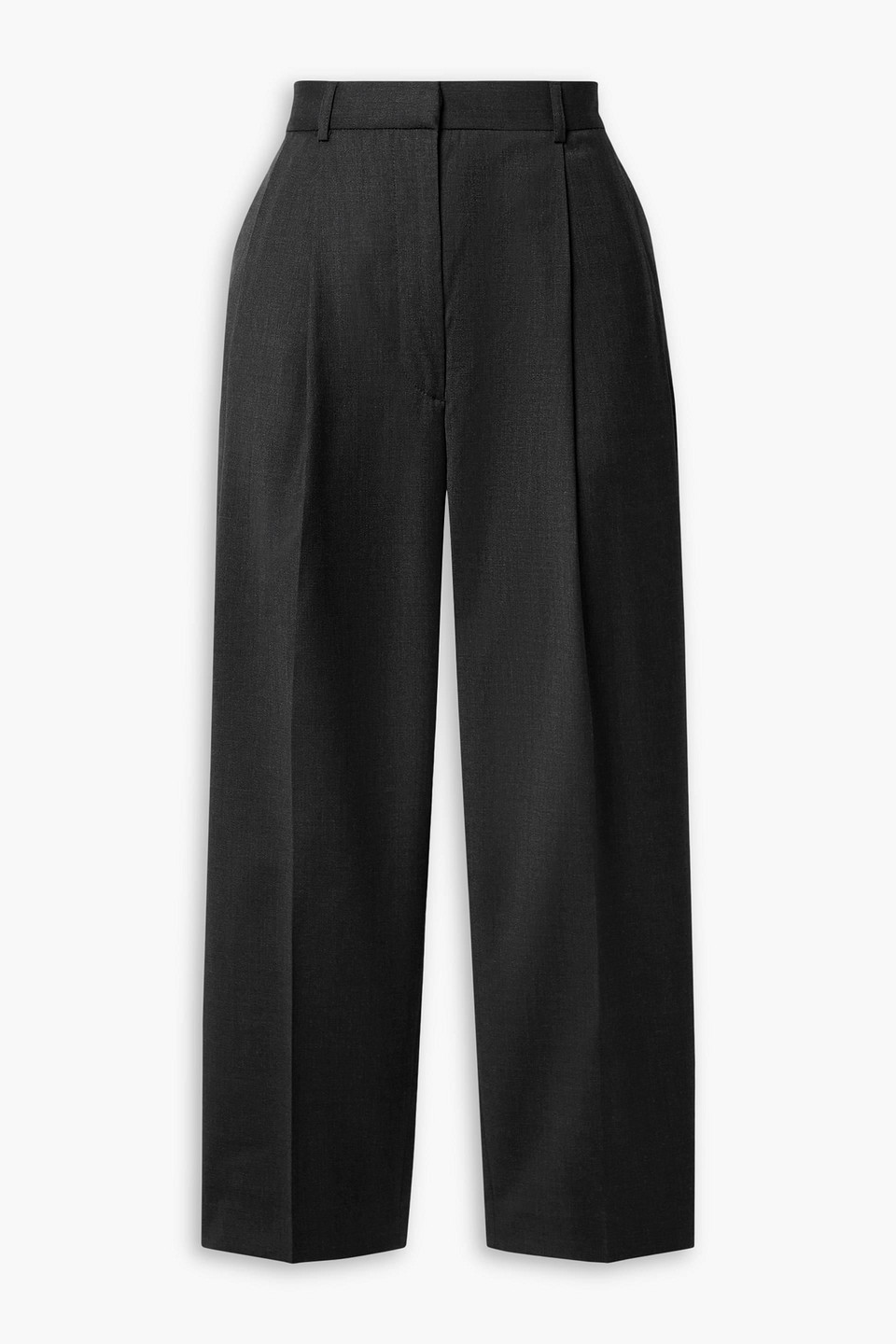 Totême Cropped Pleated Wool Straight-leg Pants In Dark Gray
