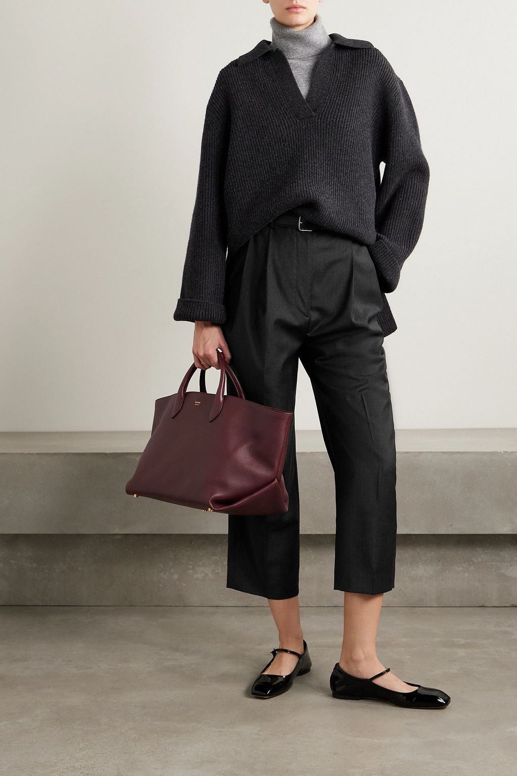 TOTEME Cropped pleated wool straight-leg pants