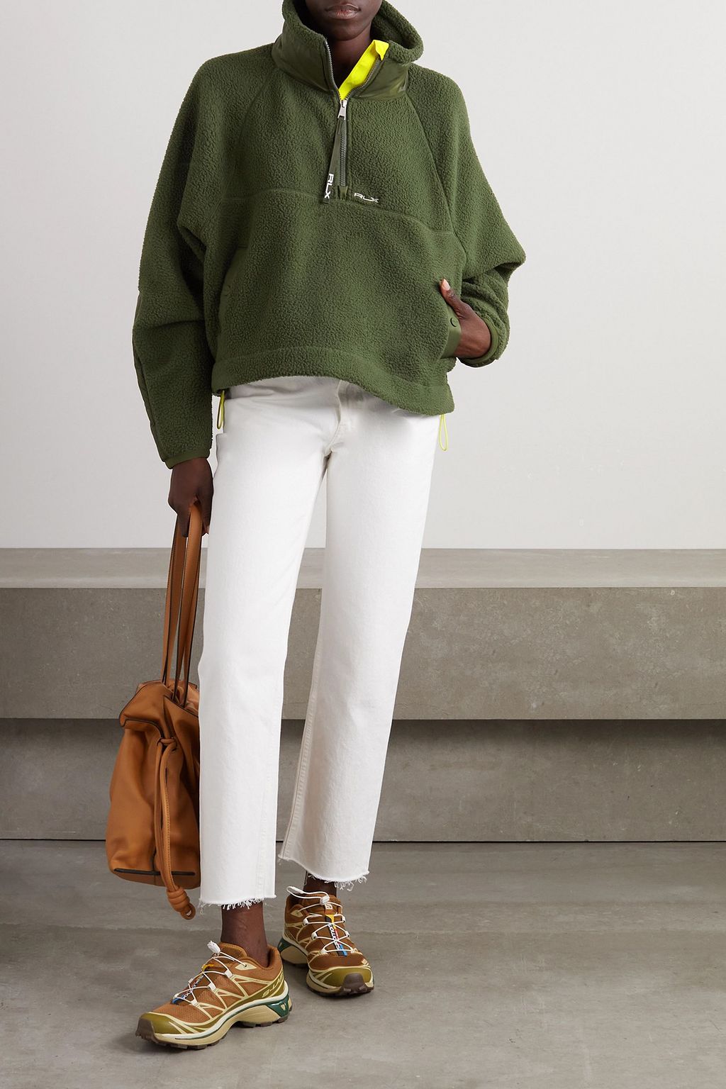 RALPH LAUREN RLX سويت شيرت من الصوف الناعم مع حاشية من قماش ريبستوب