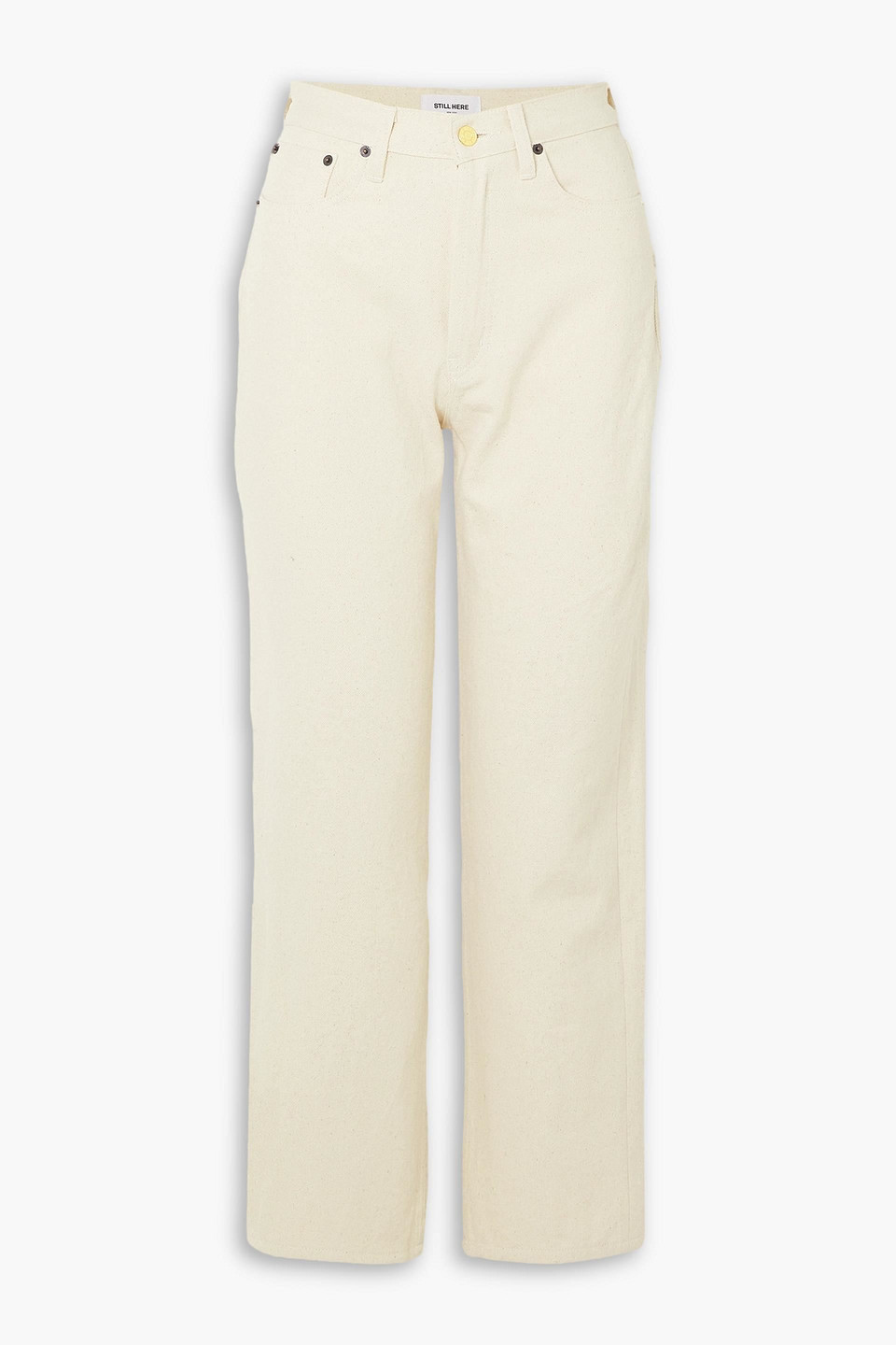 Still Here Blue Ridge Embroidered Crochet-trimmed Cotton-twill Straight-leg Trousers In Naturfarben