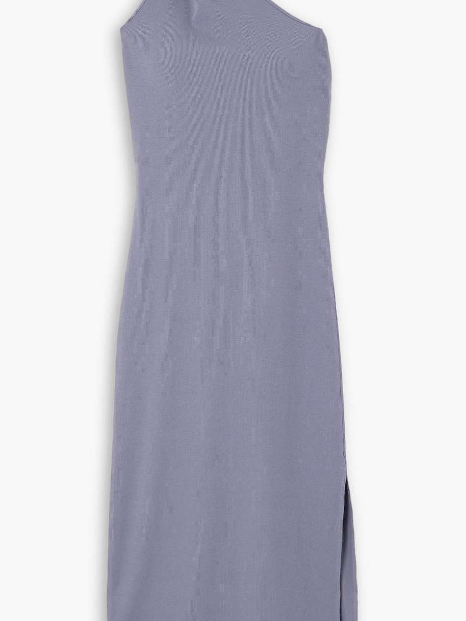 okra one-shoulder ribbed stretch-cotton midi dress