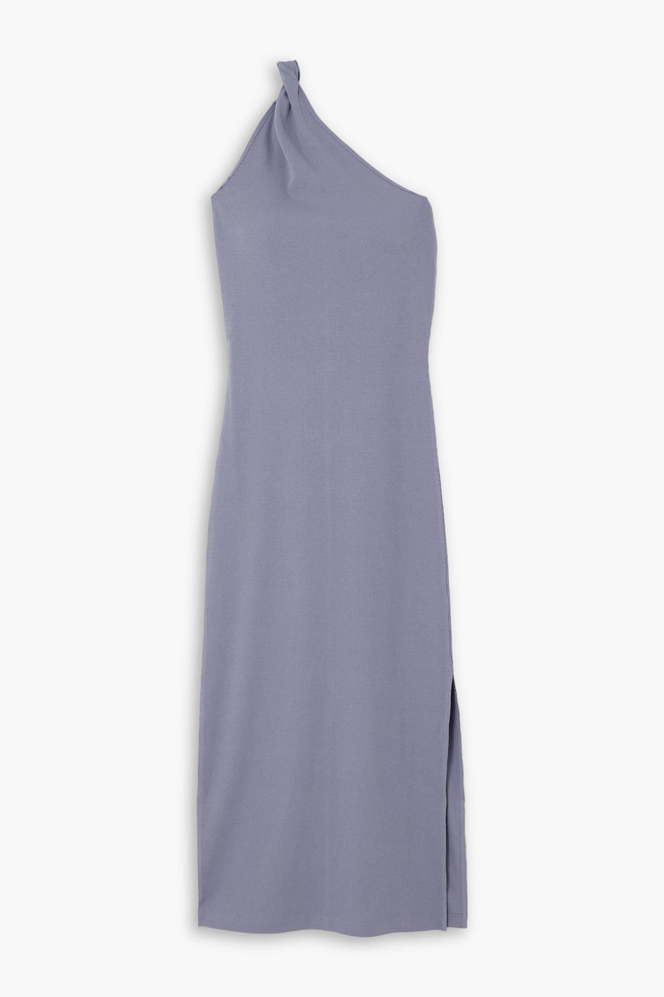 Ninety Percent Okra One-shoulder Ribbed Stretch-cotton Midi Dress In Slate Blue