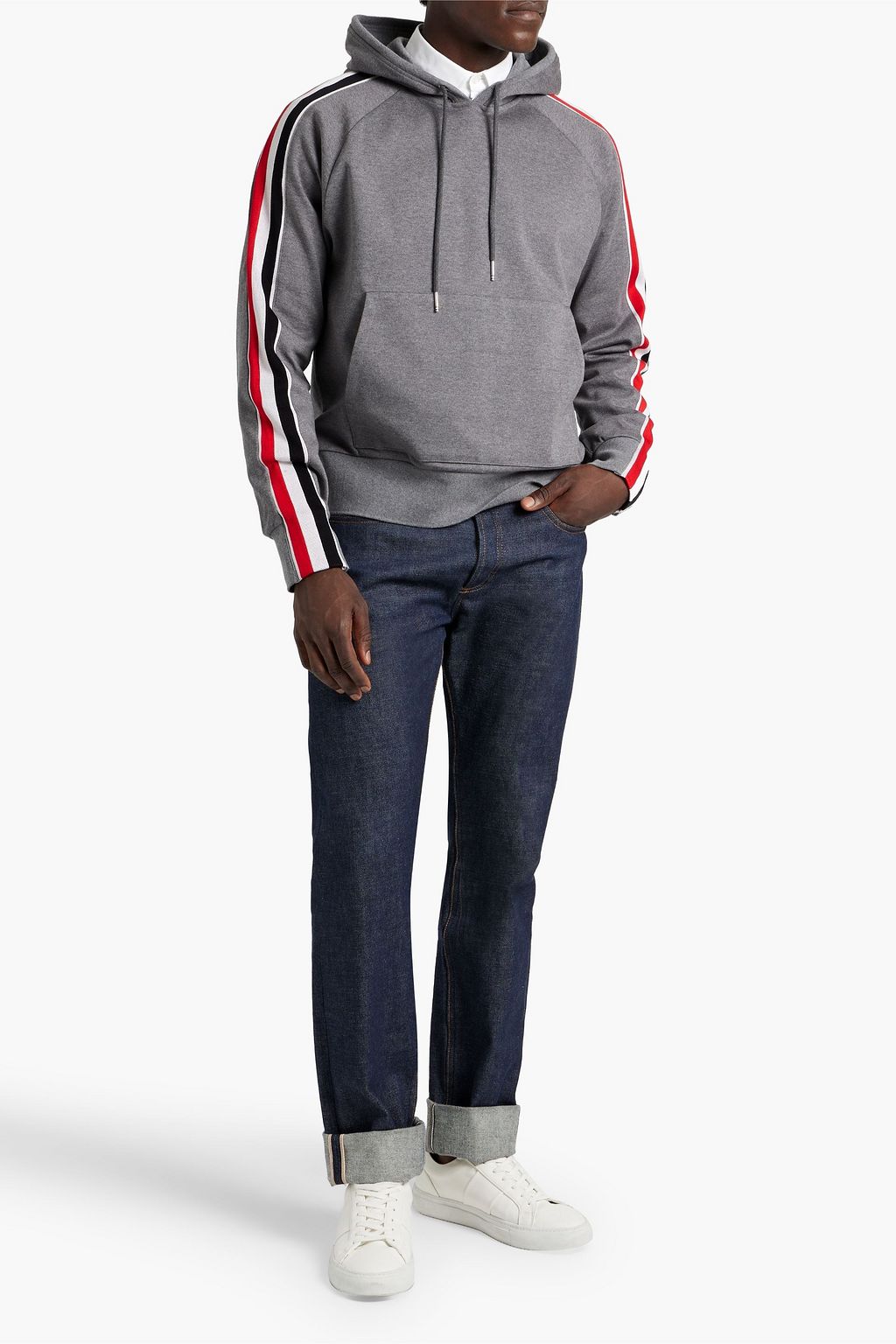 THOM BROWNE Striped French cotton-terry hoodie