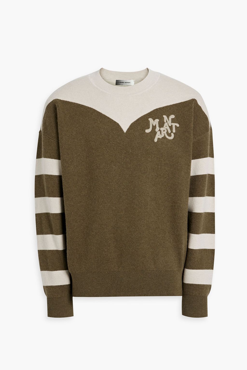 Striped jacquard knit sweater army green One Size