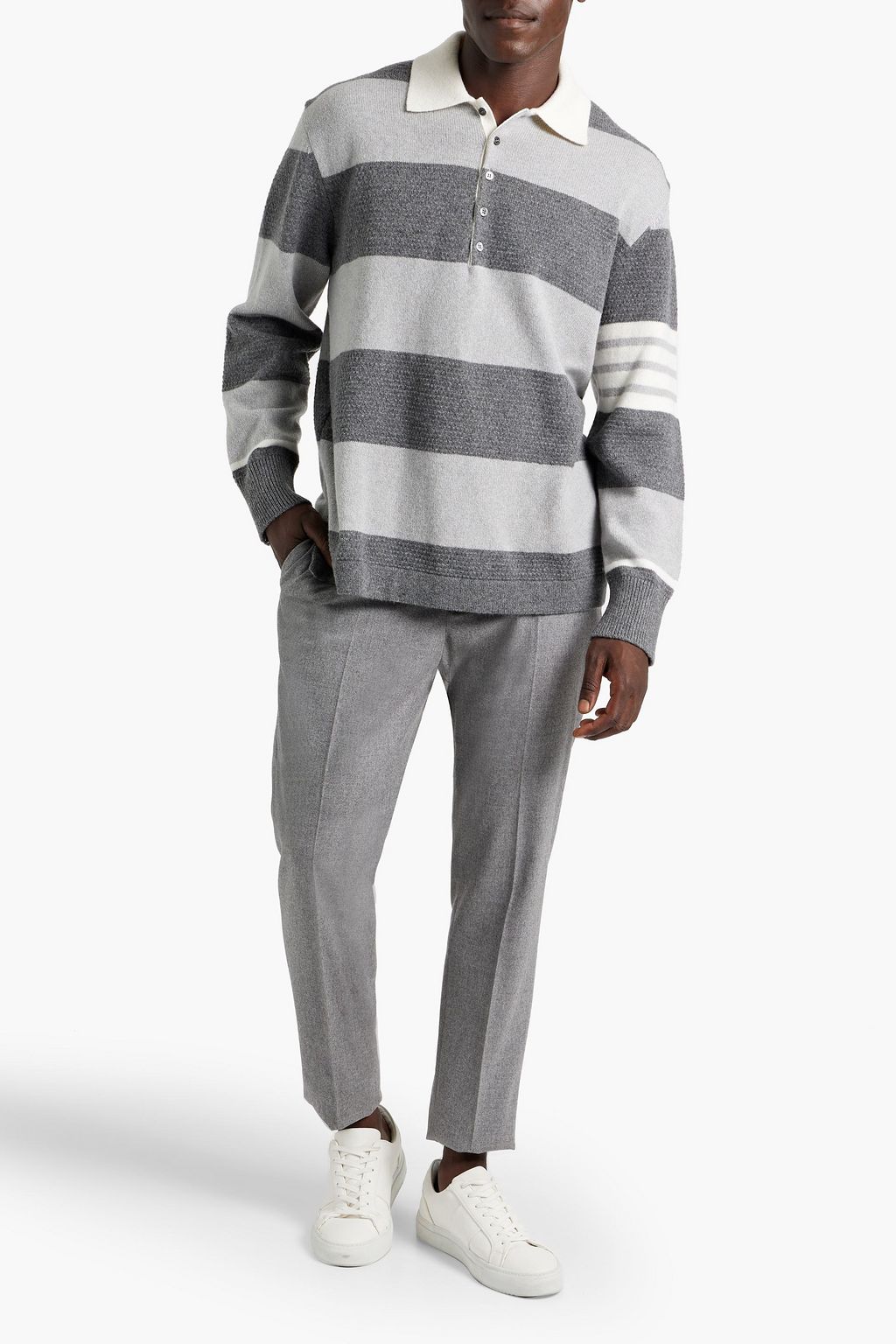 THOM BROWNE Striped wool polo sweater