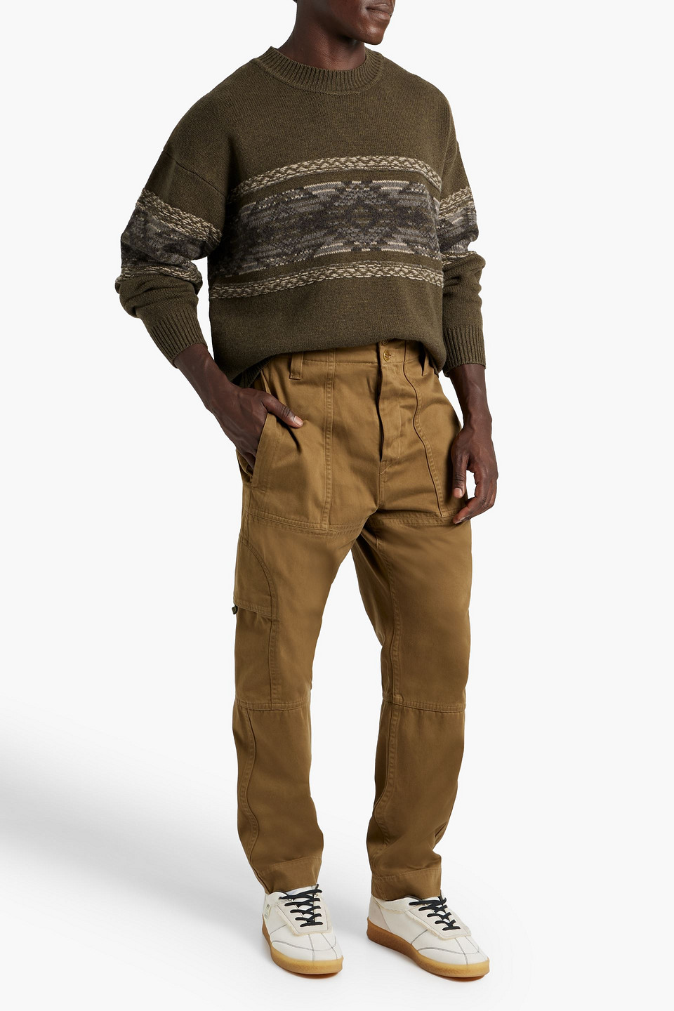 Isabel Marant Intarsia Wool-blend Sweater In Army Green