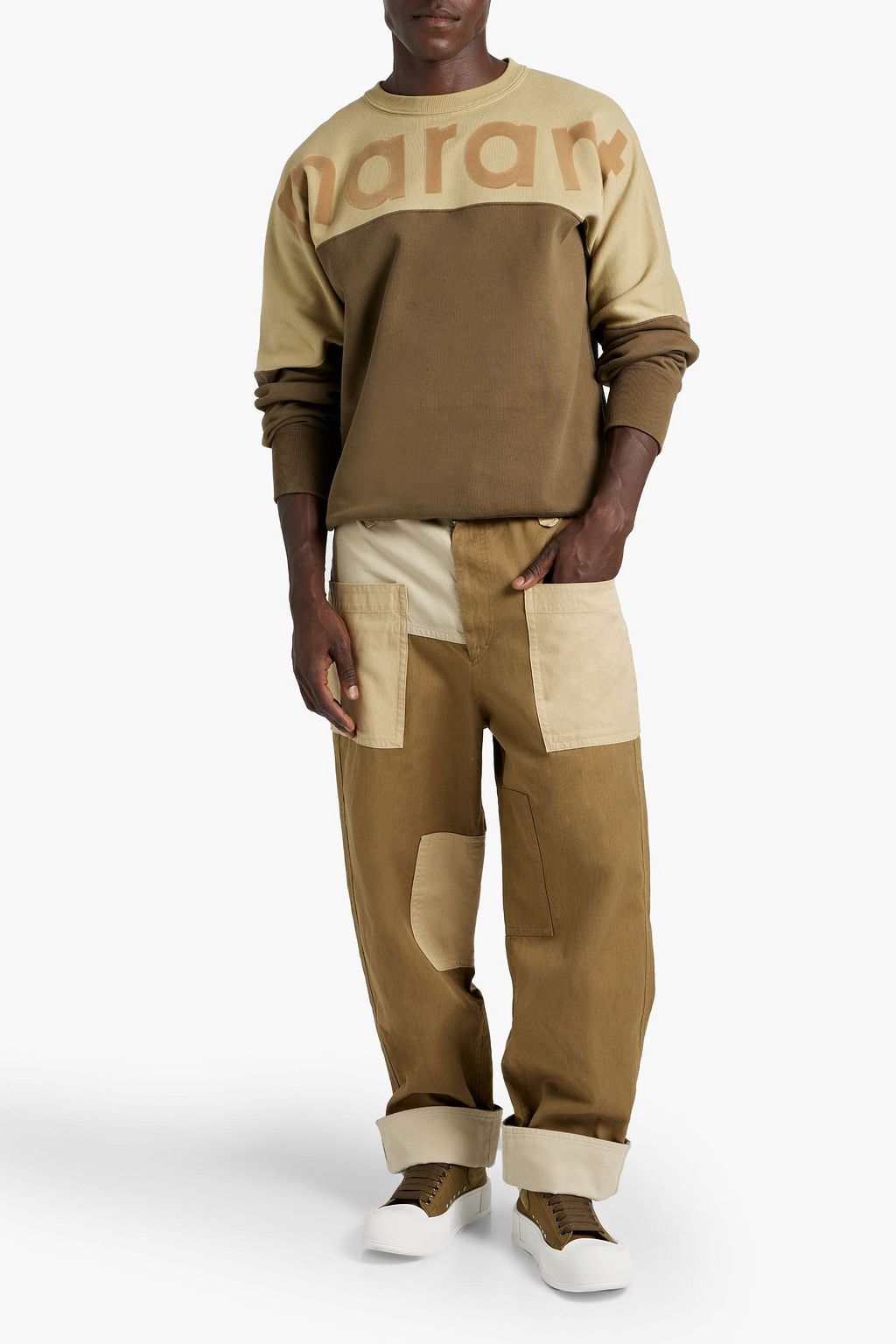 ISABEL MARANT Patchwork cotton and linen-blend pants