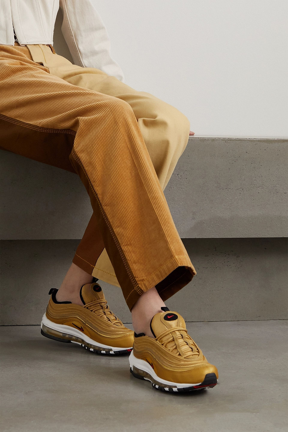 Nike Air Max 97 Metallic Mesh And Faux Leather Sneakers In Gold