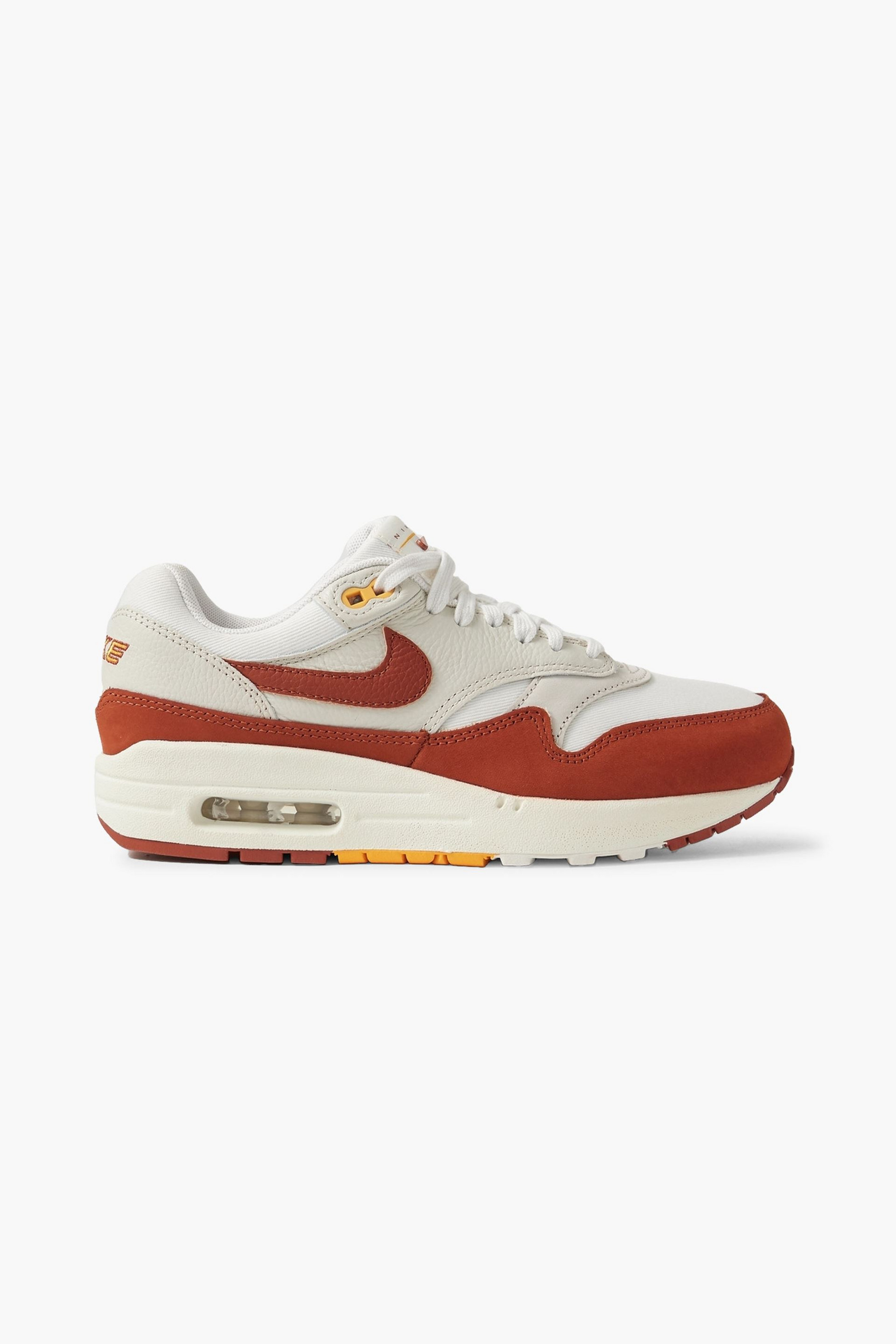 Nike Air Max 1 textured-leather, suede and canvas sneakers