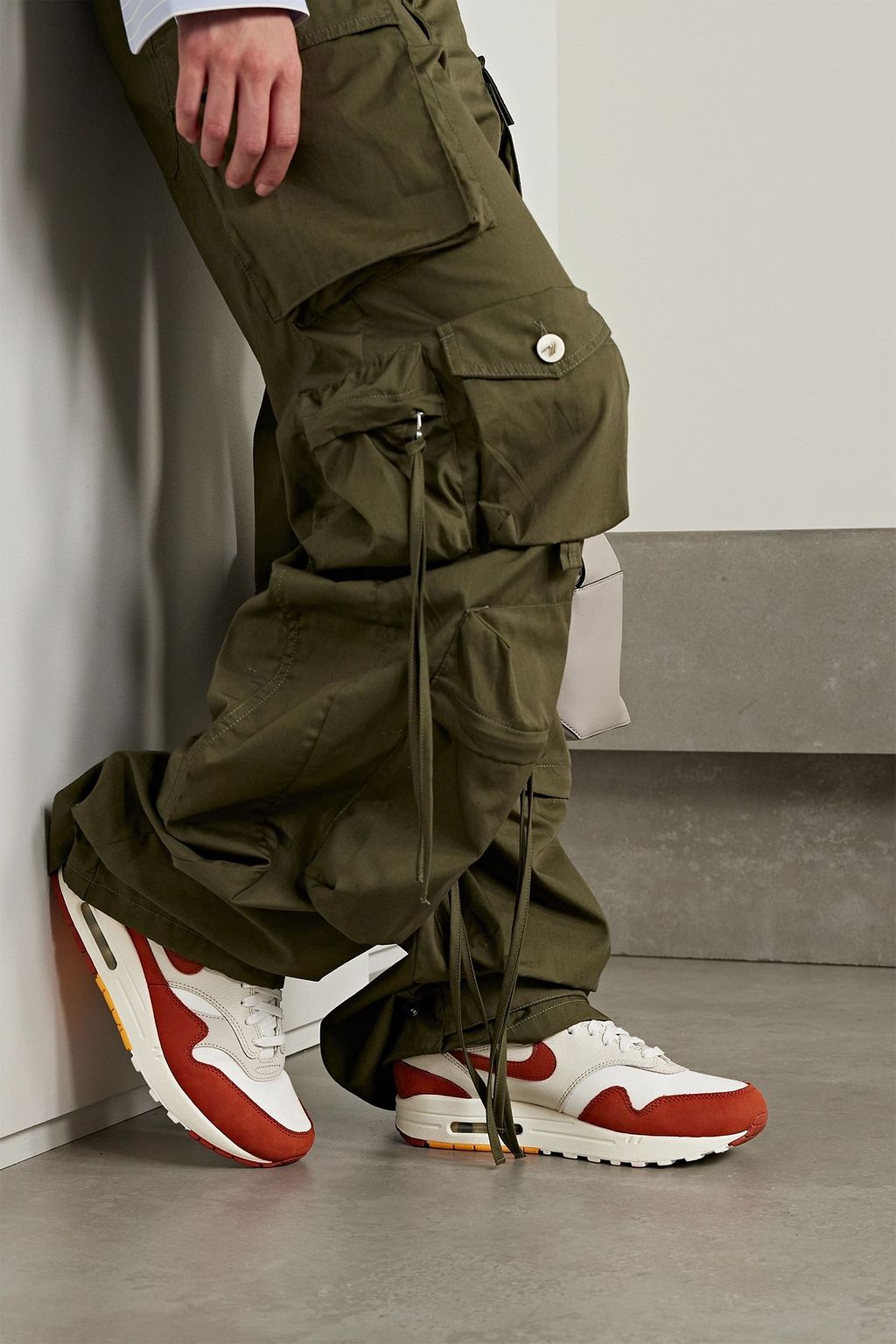 NIKE Air Max 1 textured-leather, suede and canvas sneakers