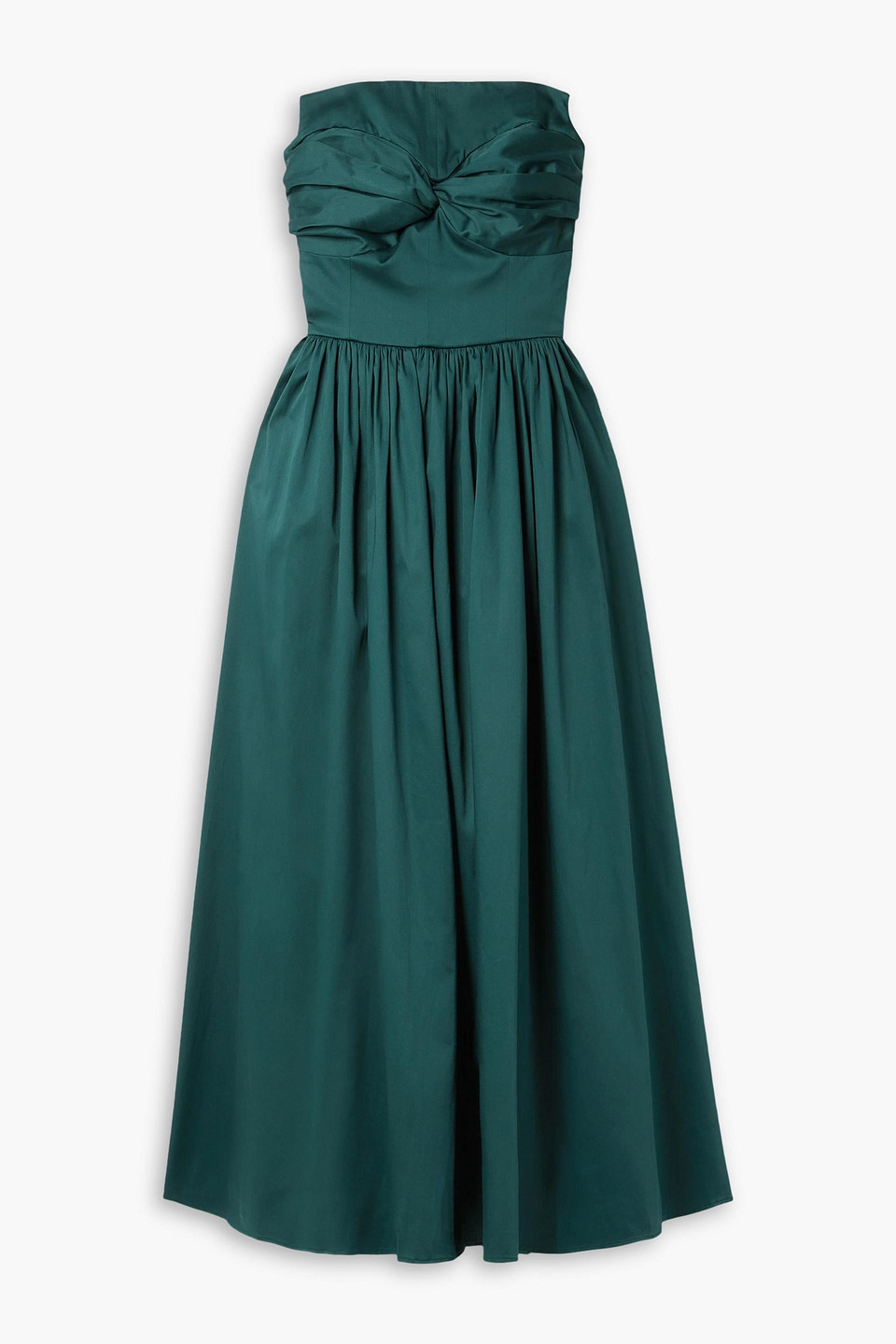 Tove Juliet Strapless Twist-front Cotton-blend Sateen Midi Dress In Forest Green