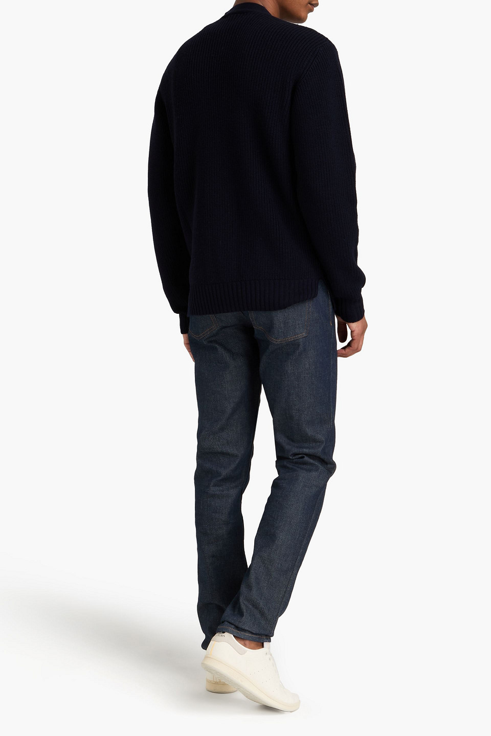 OFFICINE GENERALE RIBBED MERINO WOOL ZIP-UP CARDIGAN