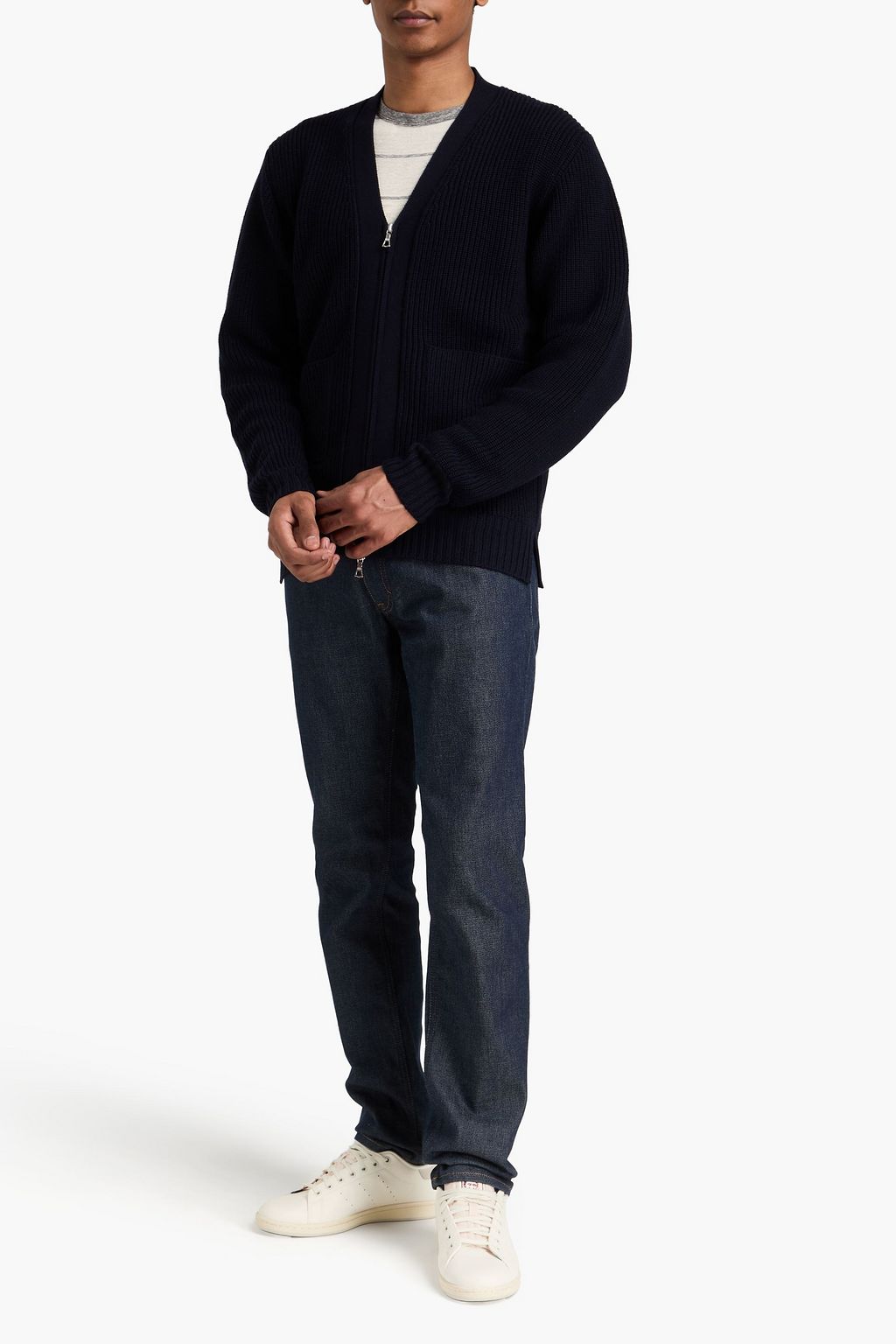 OFFICINE GÉNÉRALE Ribbed merino wool zip-up cardigan