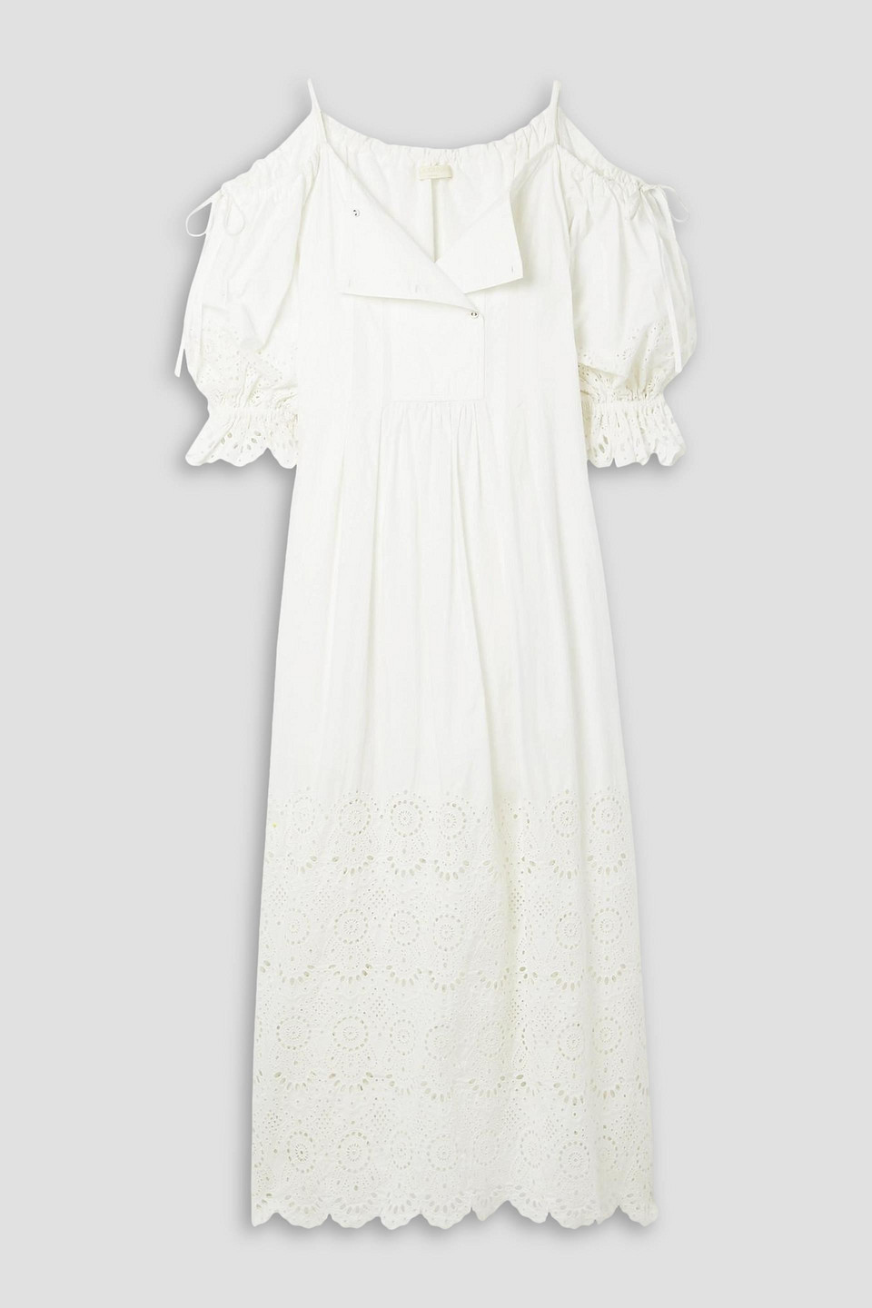 Ulla Johnson Narcisa Broderie Anglaise Cold-shoulder Midi Dress In Off-white