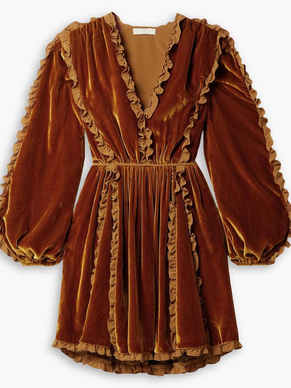 erika ruffled satin-trimmed velvet mini dress