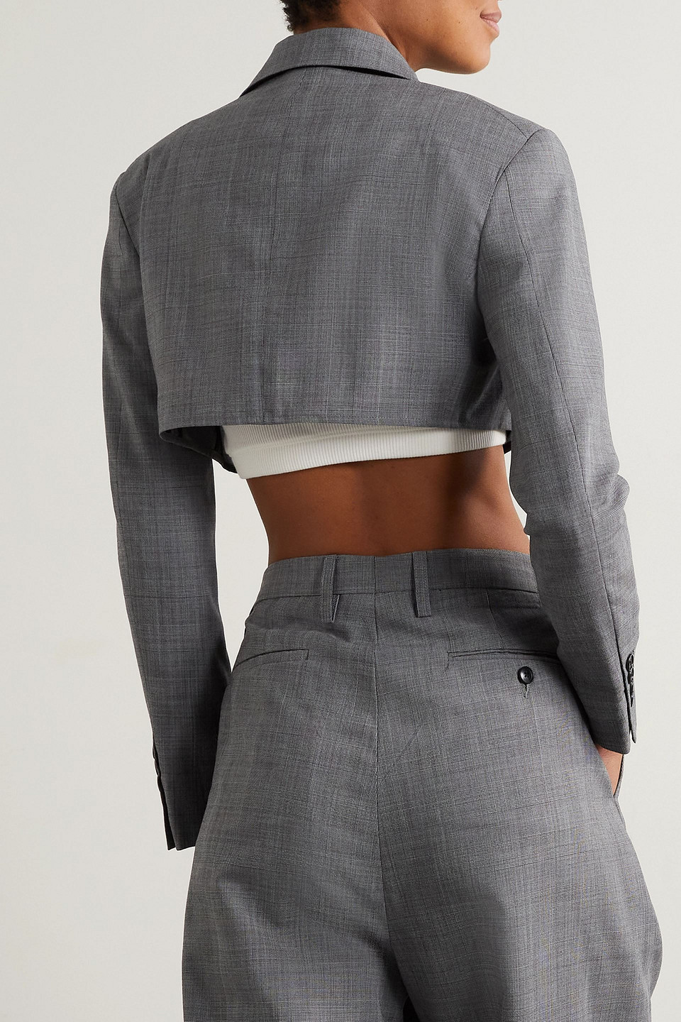 R13 Tie-front Cropped Houndstooth Wool Blazer In Gray
