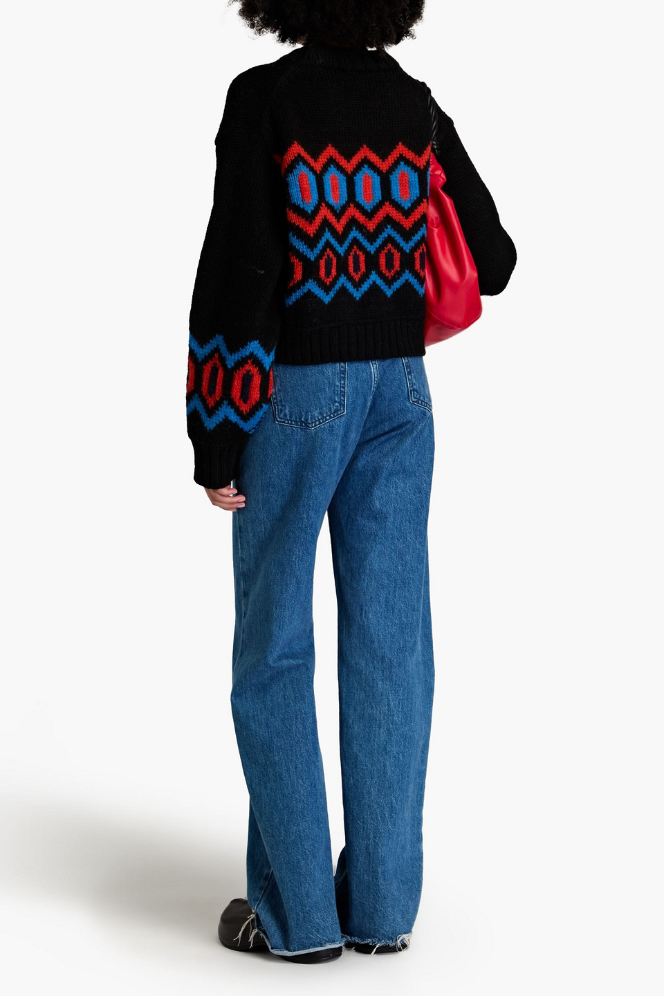 Ganni - Wollpullover Aus Jacquard-strick - Schwarz - L 