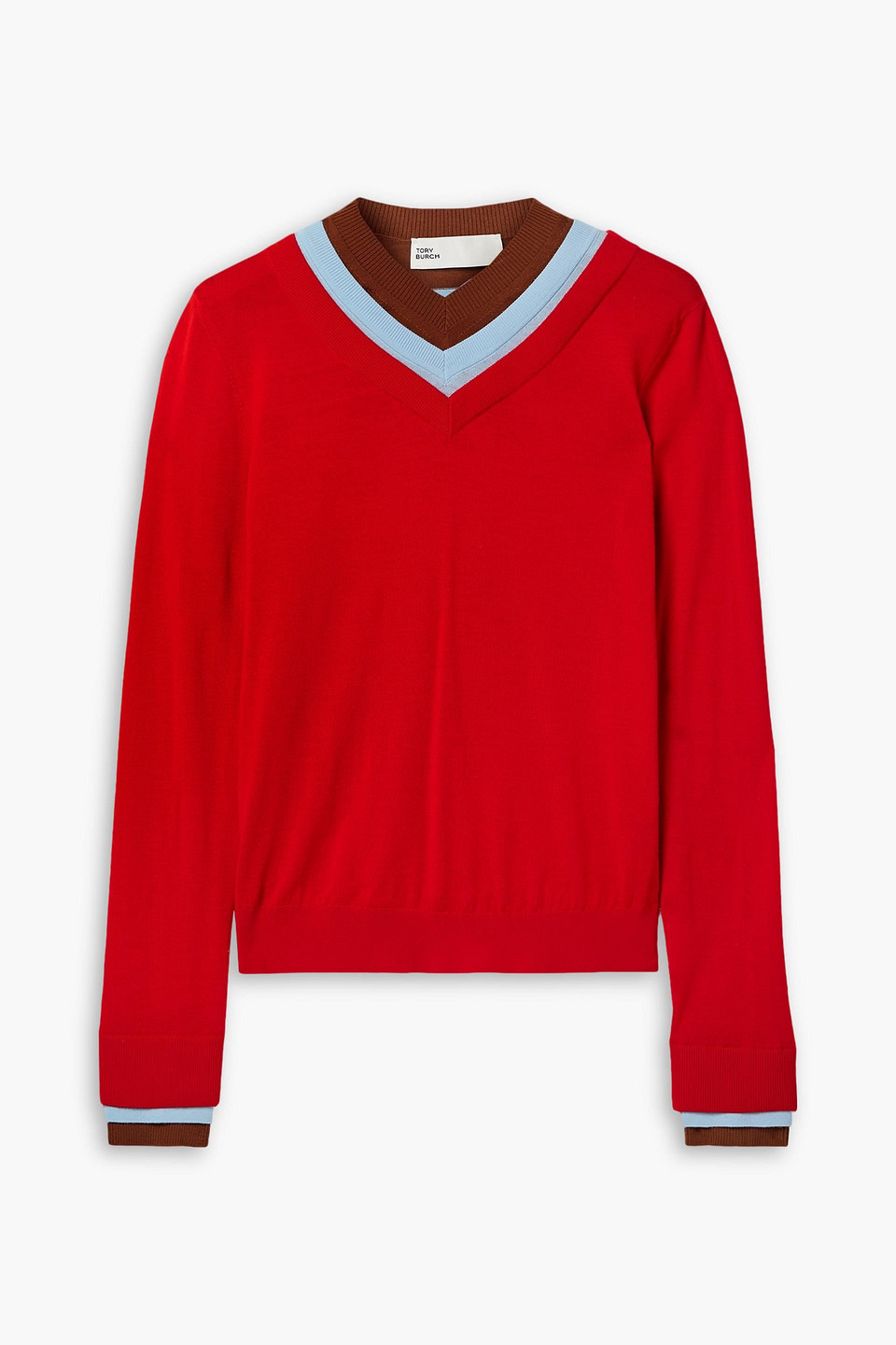 Tory Burch Triple Layer Colorblock Sweater In Red