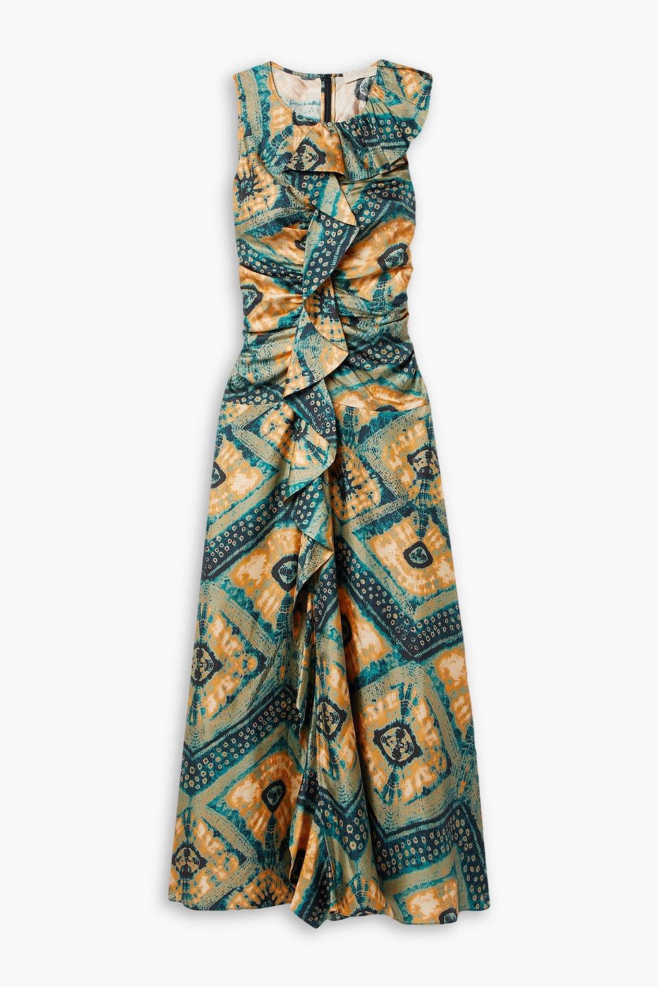 Ulla Johnson Othella Ruffled Printed Silk-twill Maxi Dress In Saffron