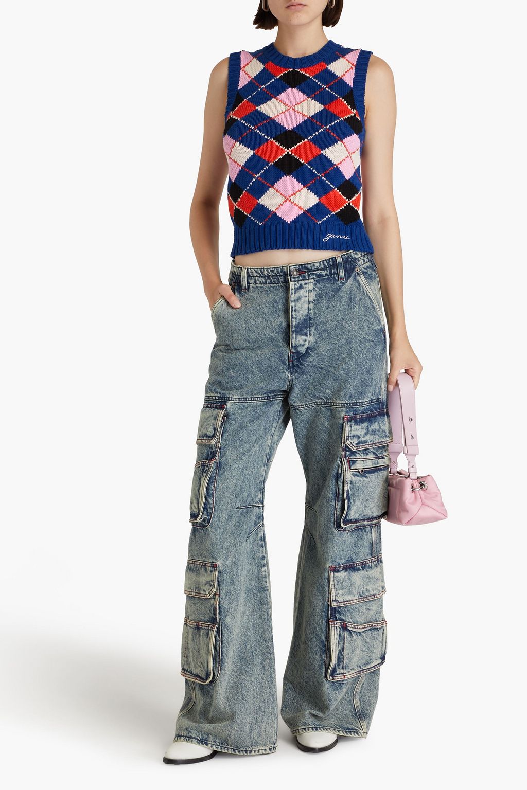 GANNI Argyle cotton vest