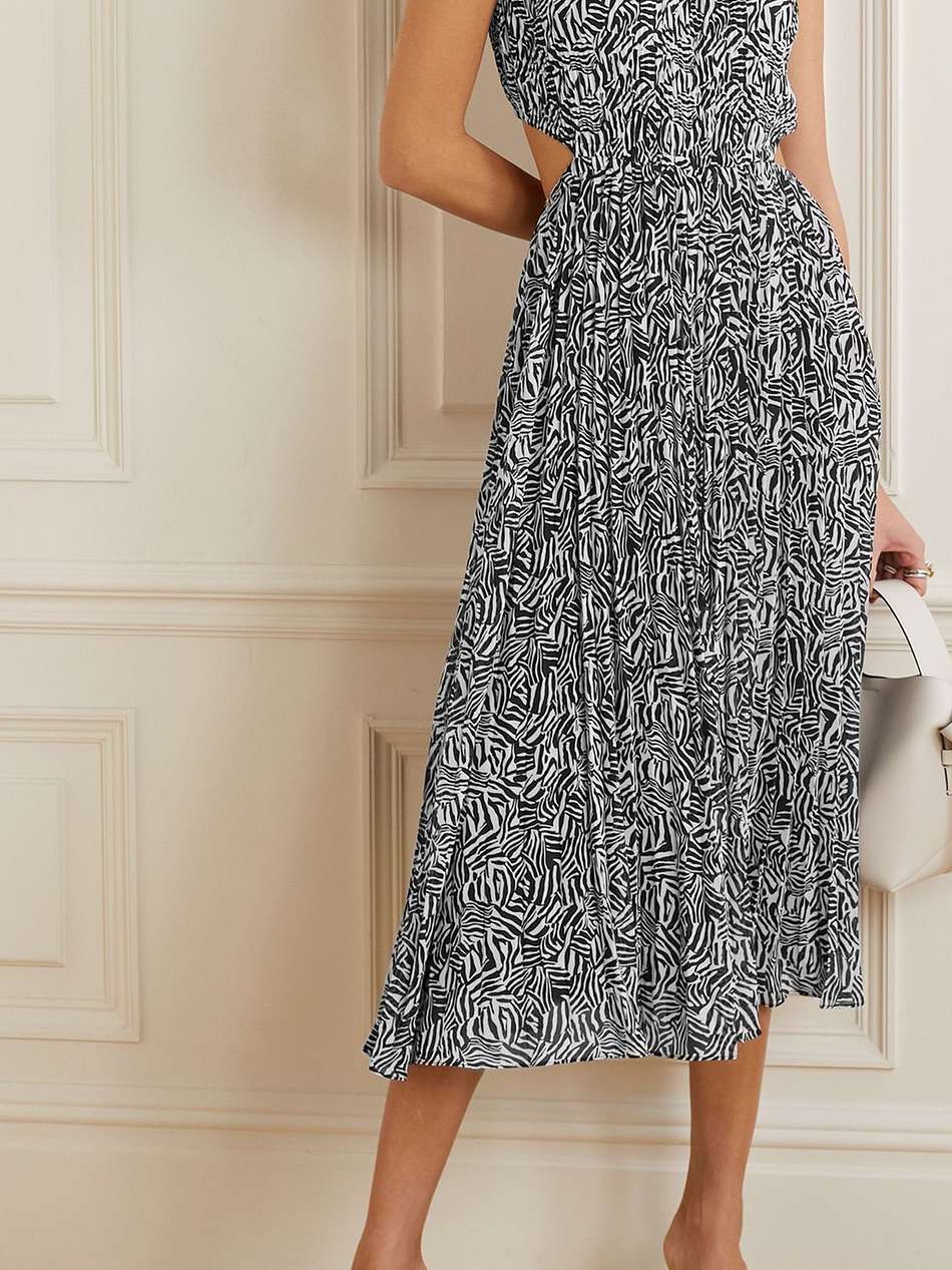 cutout chain-embellished zebra-print georgette midi dress