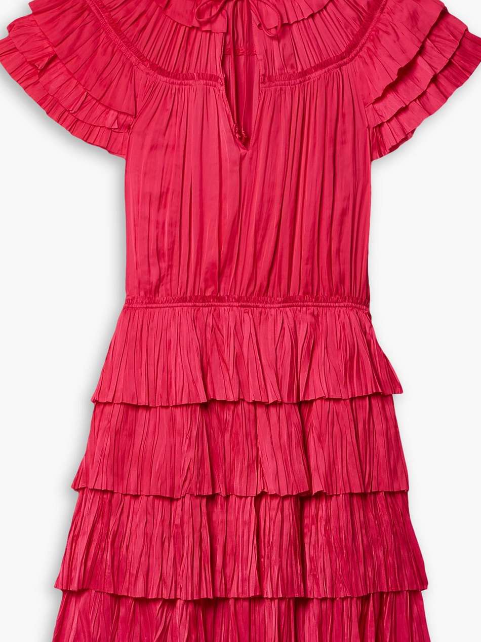 vesna tiered plissé-satin mini dress