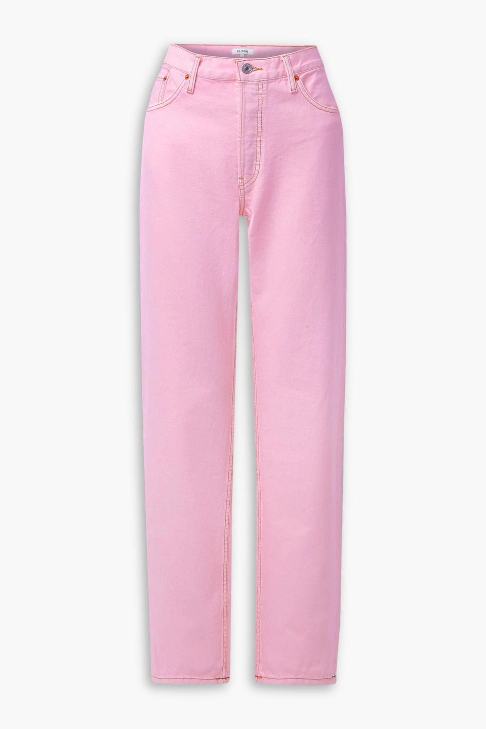 Re/done Loose Long Slouchy Low-rise Straight-leg Jeans In Baby Pink