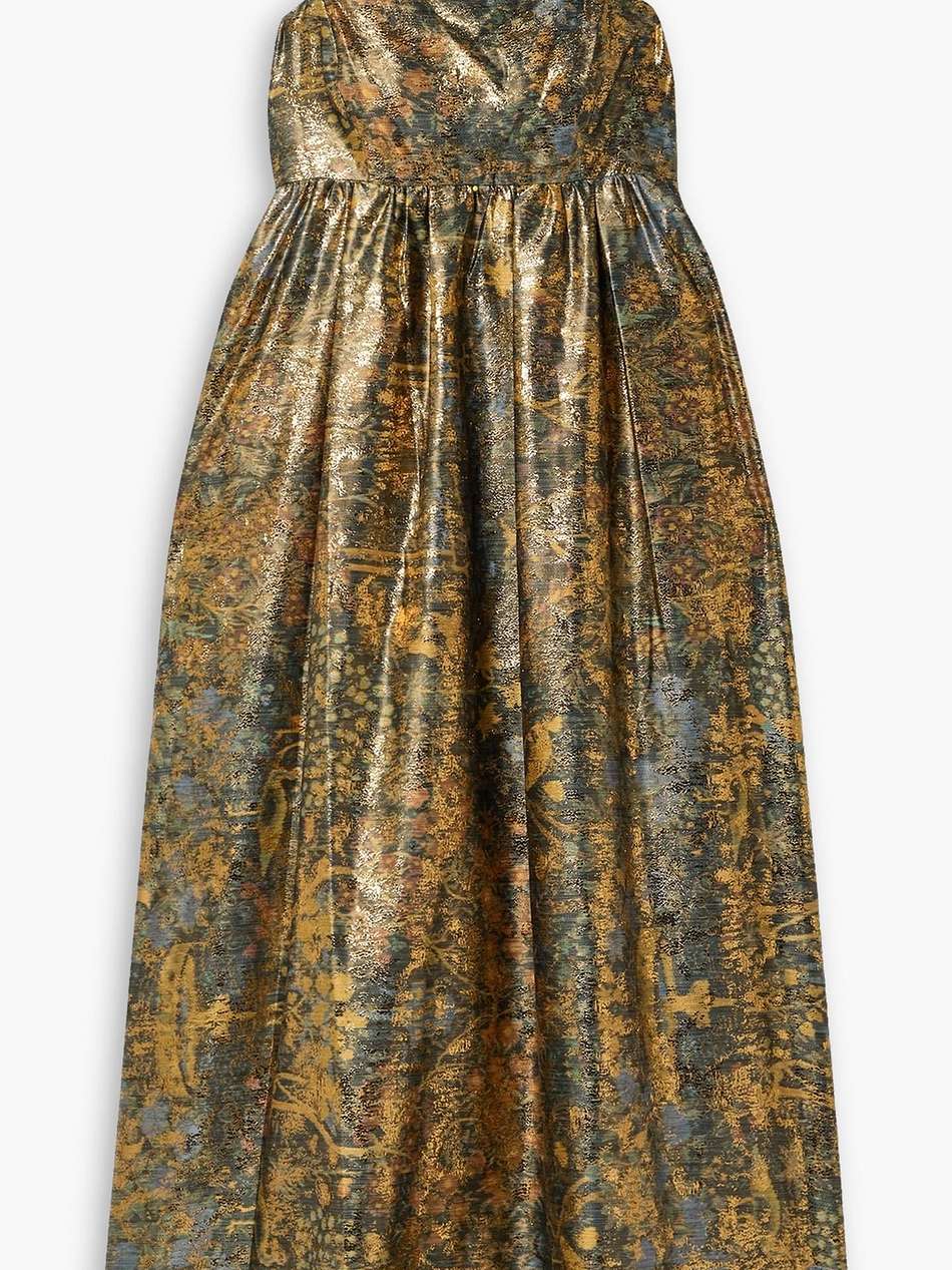 hesmina metallic jacquard midi dress