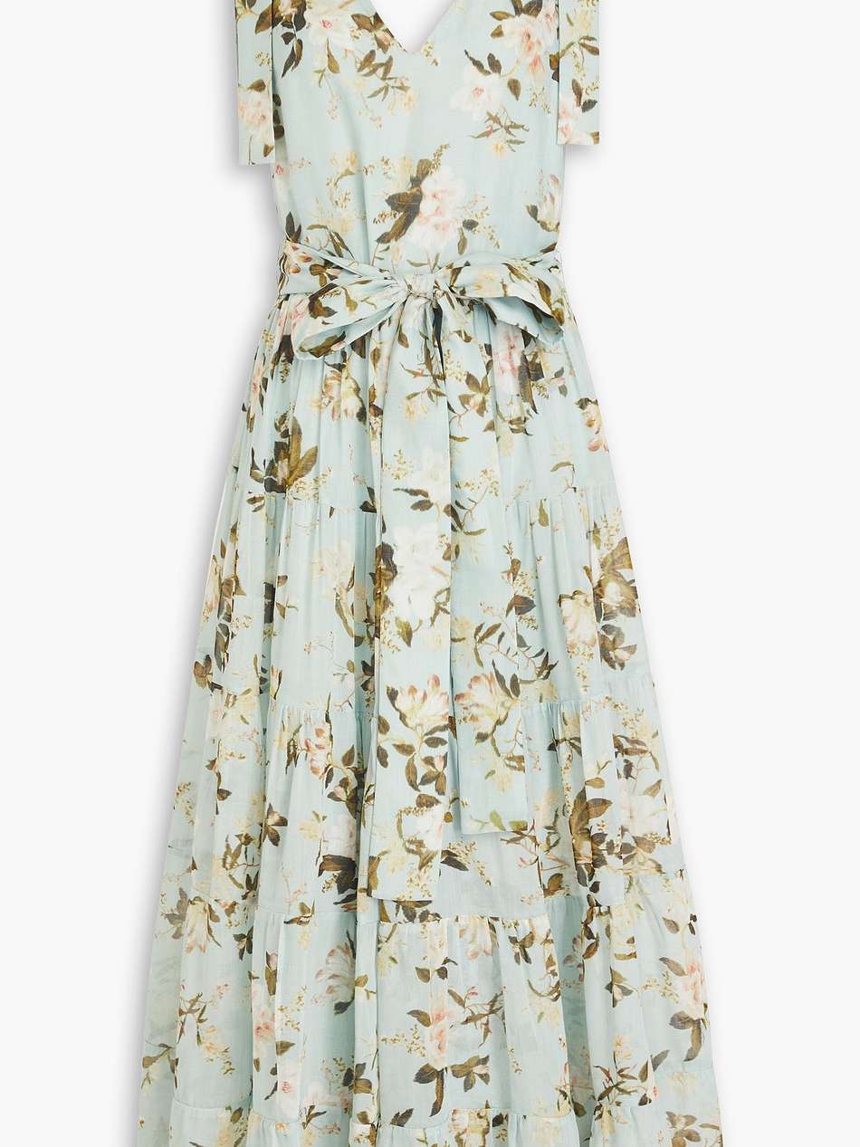 floral-print twill cotton and silk-blend voile midi dress