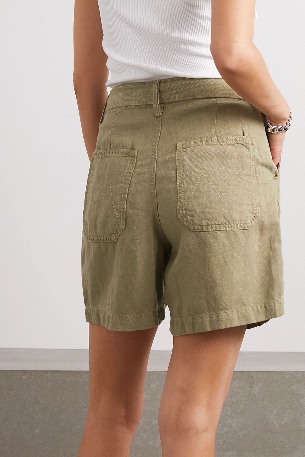MOTHER The Chute belted Lyocell and linen-blend shorts