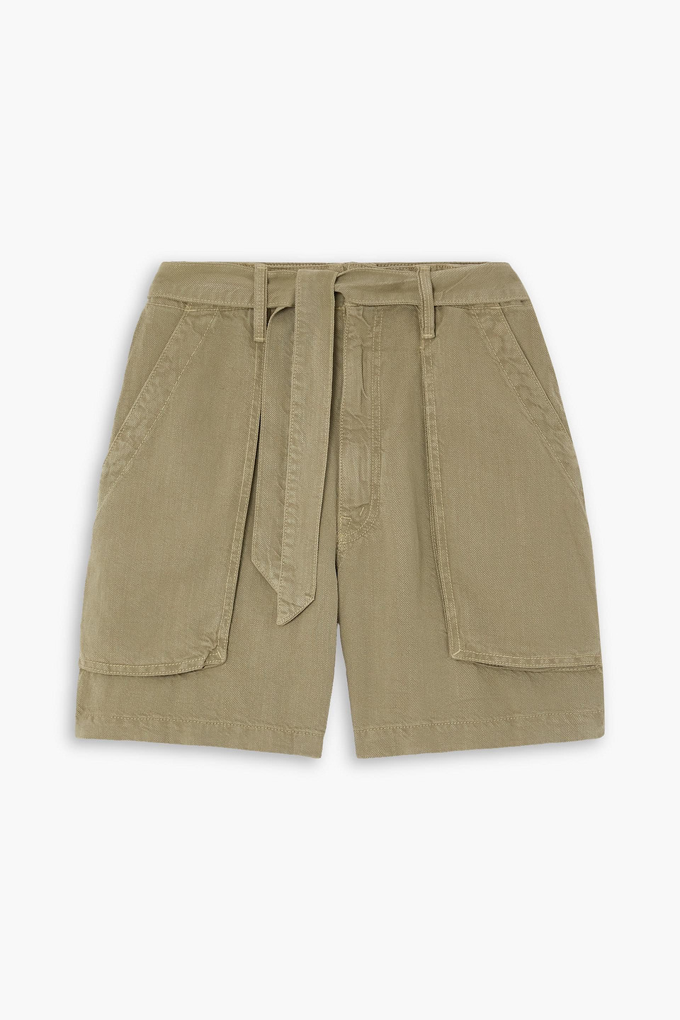 Mother The Chute Belted Lyocell And Linen-blend Shorts In Military-grün