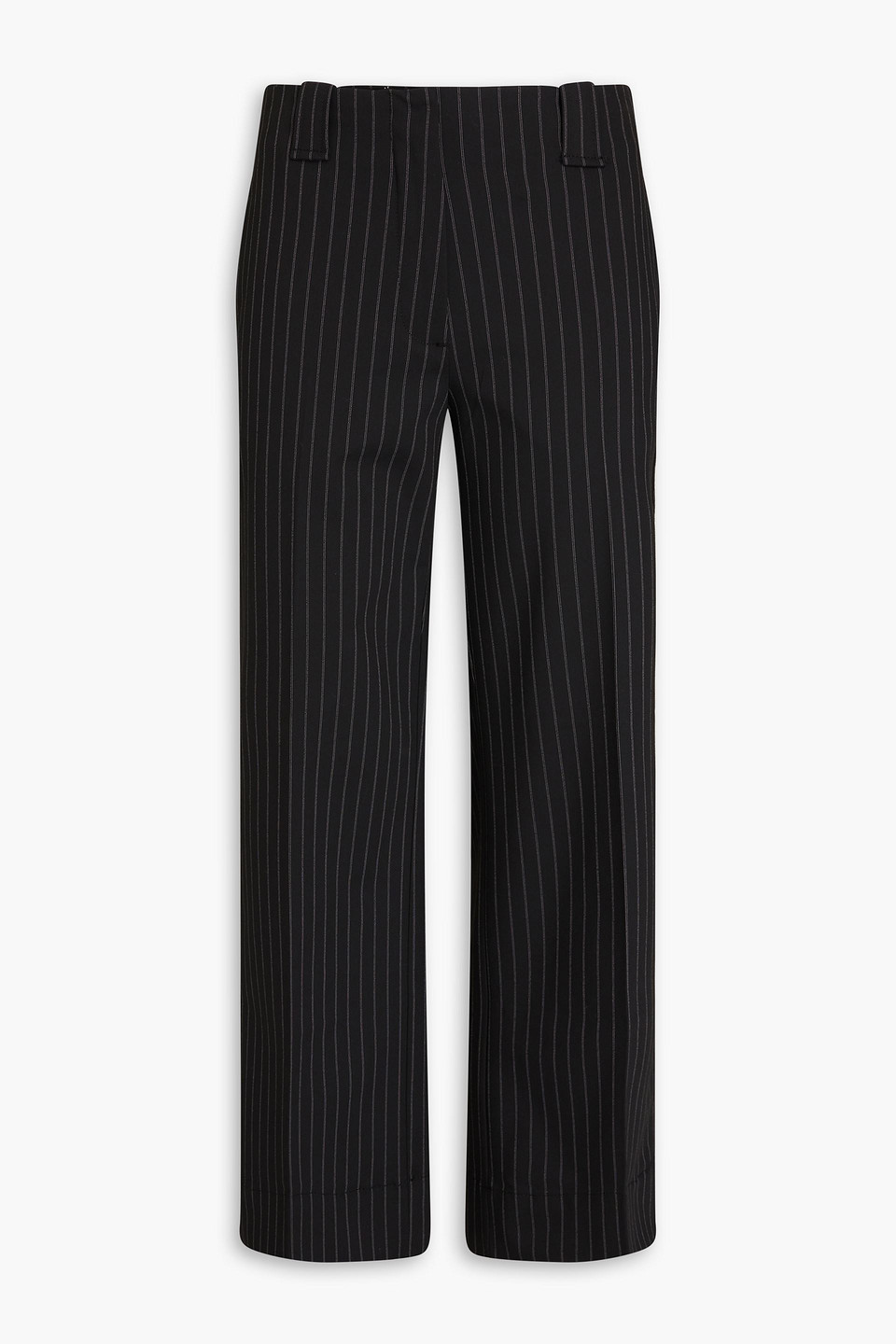 Ganni Pinstriped Twill Wide-leg Trousers In Black