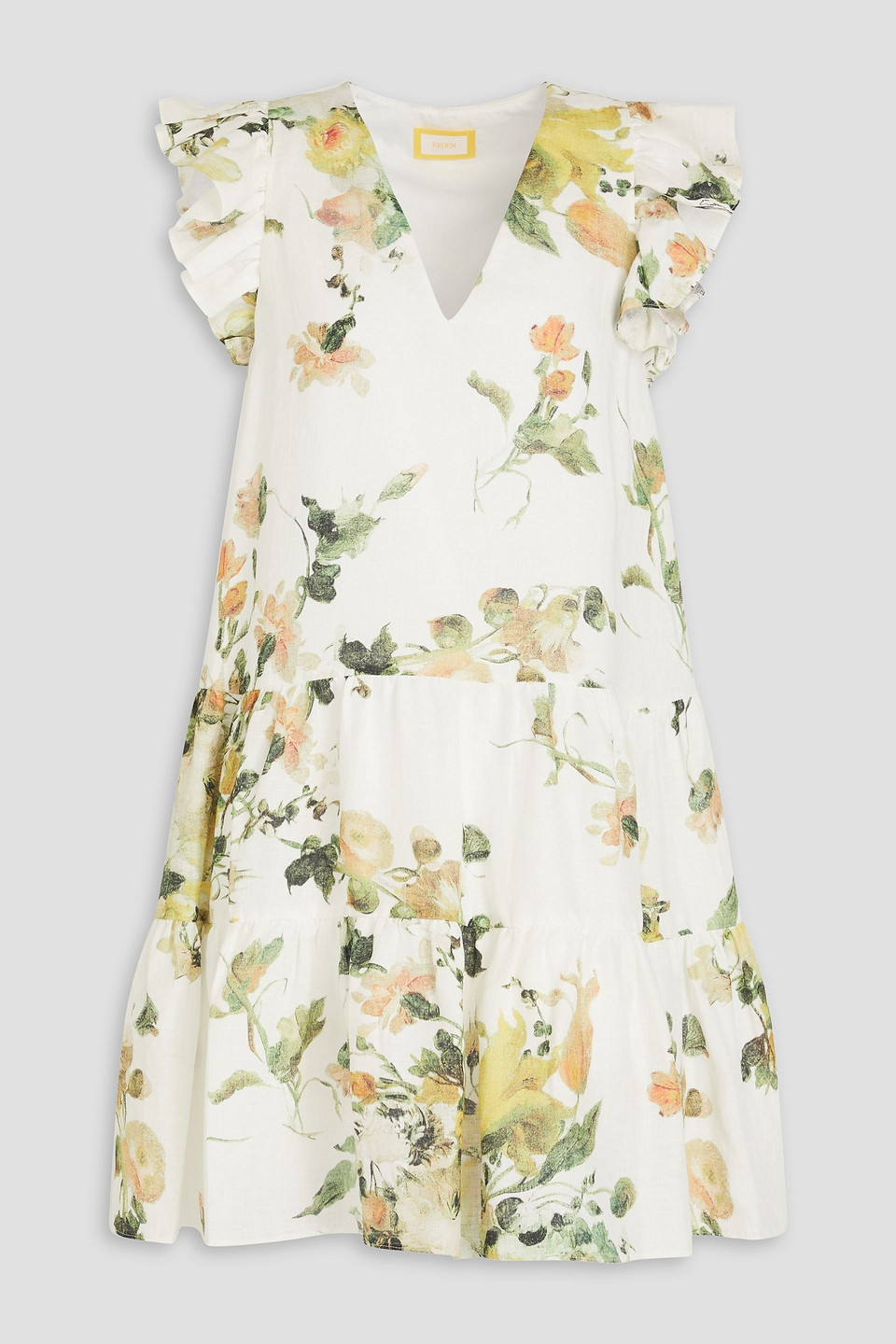 Erdem Ruffled Floral-print Linen Mini Dress In White