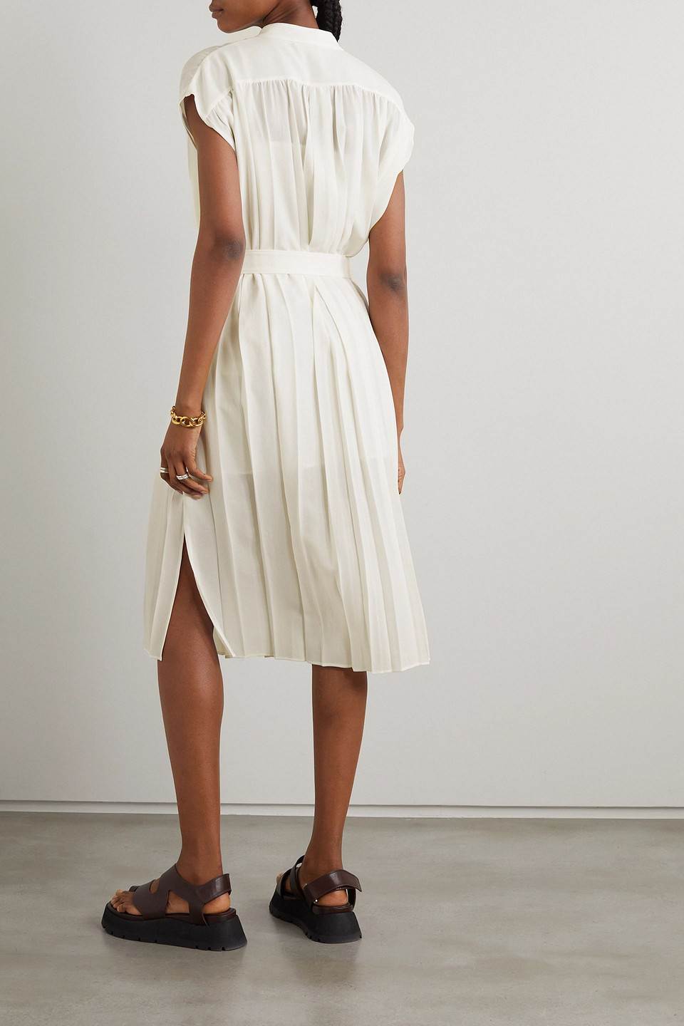 Joseph Davidge Pleated Crepe Midi Dress In Ivory