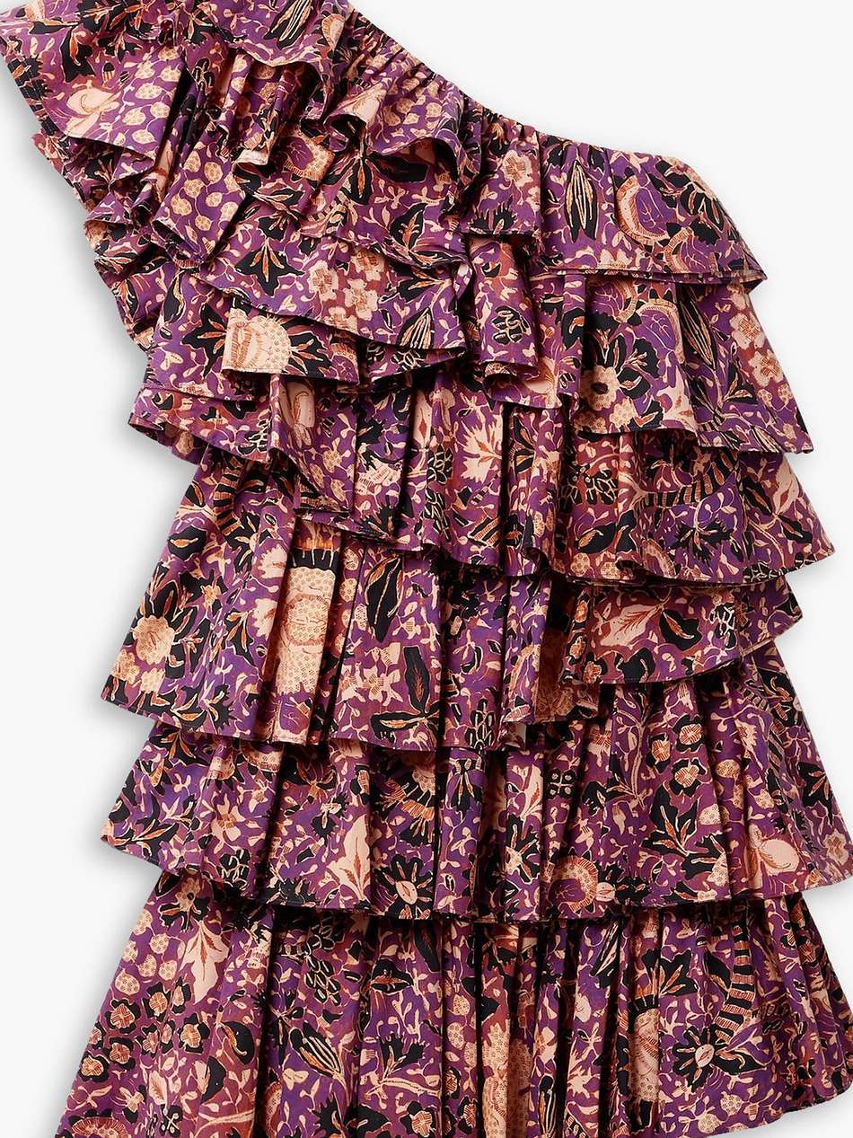naomi one-shoulder ruffled floral-print cotton-poplin mini dress
