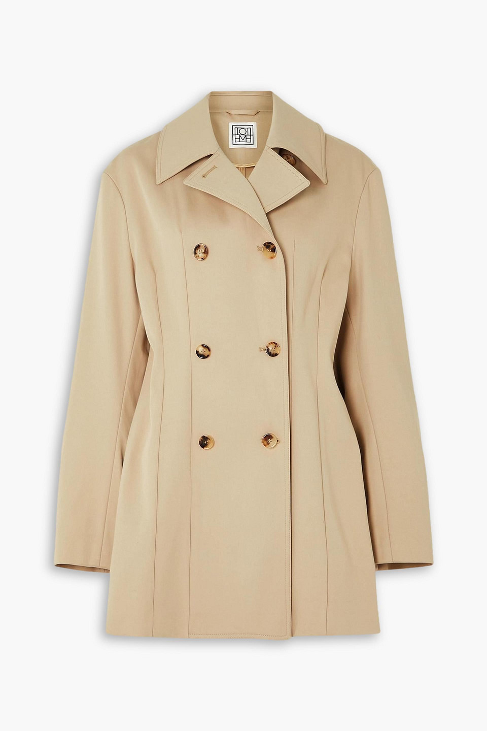 Totême Double-breasted Cotton-gabardine Jacket In Sand
