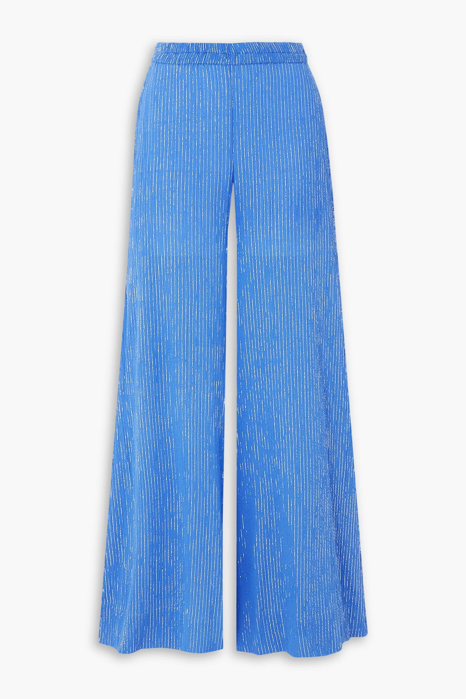 Suzie Kondi Elira Metallic Striped Cotton-blend Gauze Wide-leg Trousers In Azure