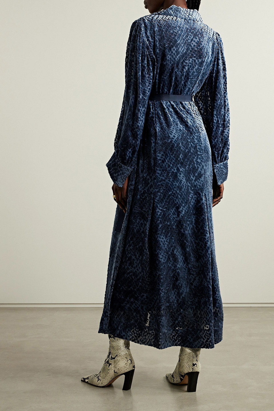  Ulla Johnson - Thalia Maxi-hemdblusenkleid Aus Devoré-samt Mit Gürtel - Blau - Us 0 