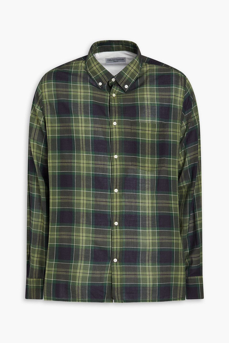 OFFICINE GENERALE CHECKED COTTON AND WOOL-BLEND SHIRT