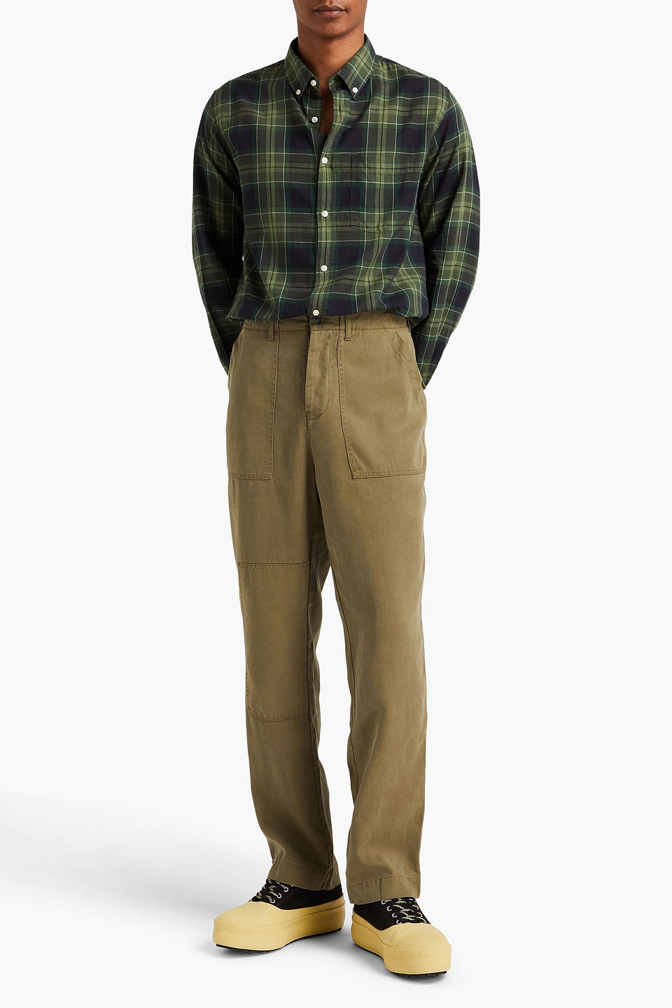 OFFICINE GENERALE CHECKED COTTON AND WOOL-BLEND SHIRT