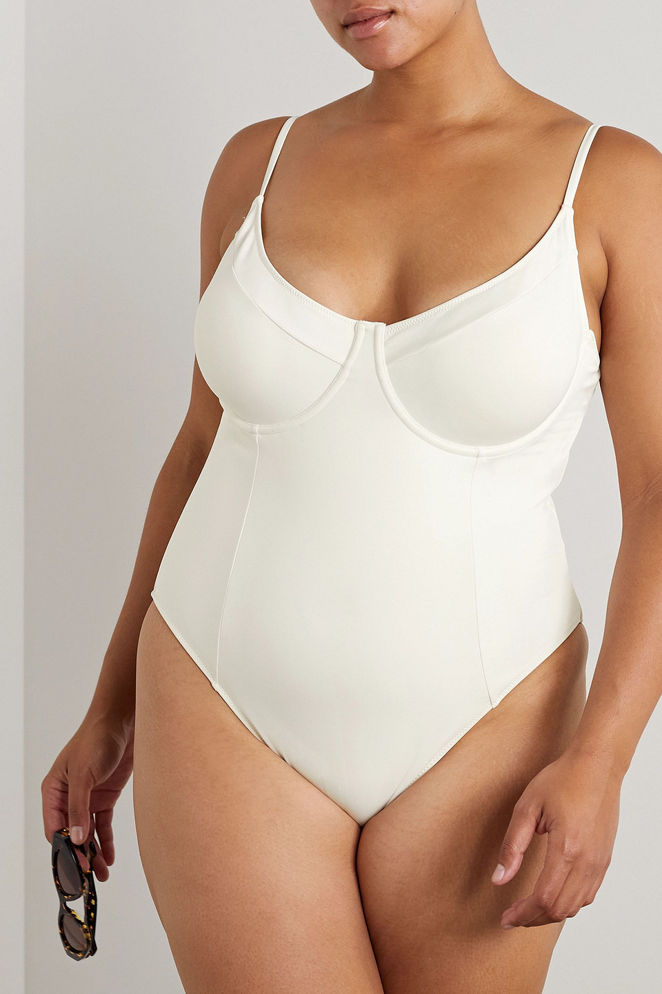 Shop Good American Good Compression Cutout Underwired Swimsuit In Elfenbein