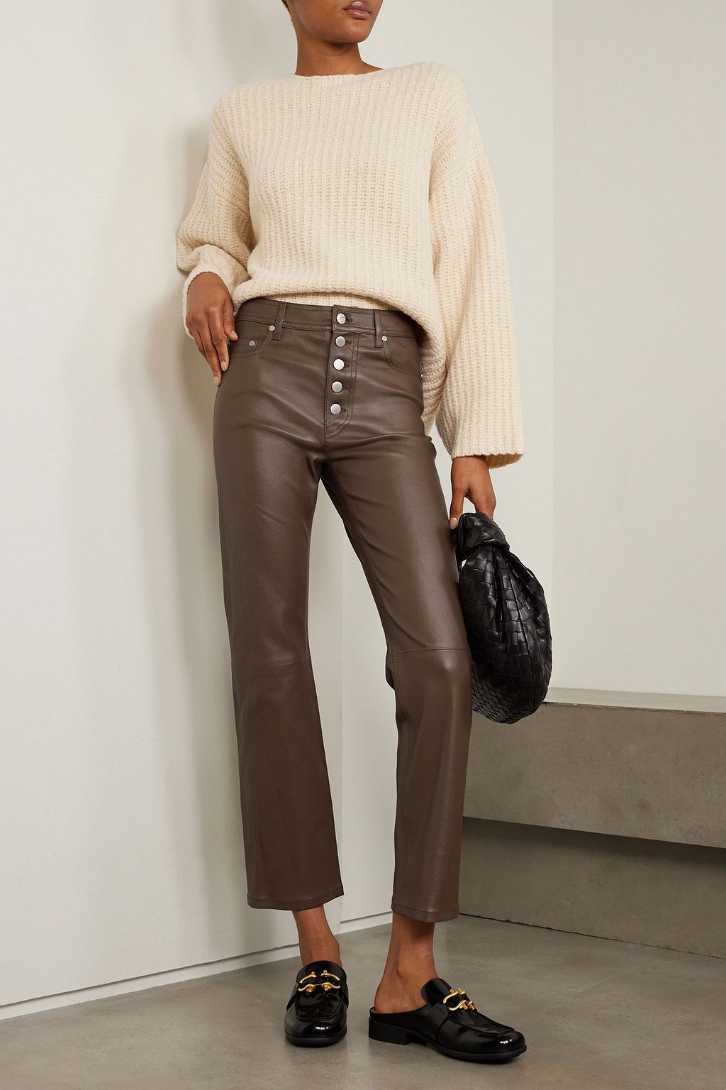 JOSEPH Den cropped leather straight-leg pants