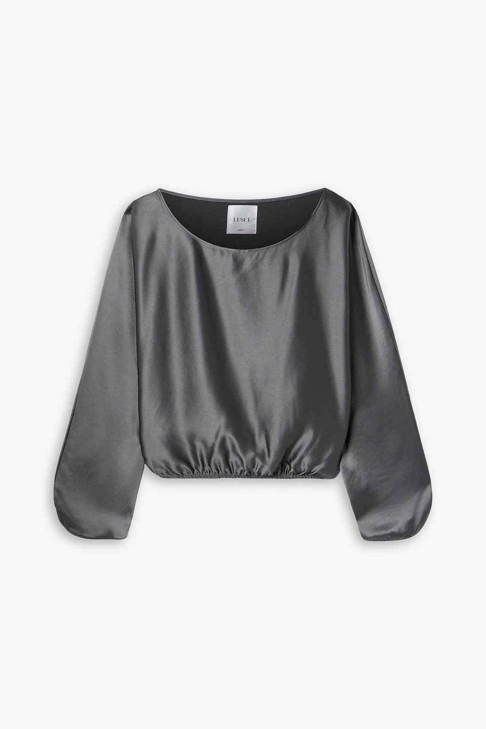 Leset Barb Satin Blouse In Dark Gray