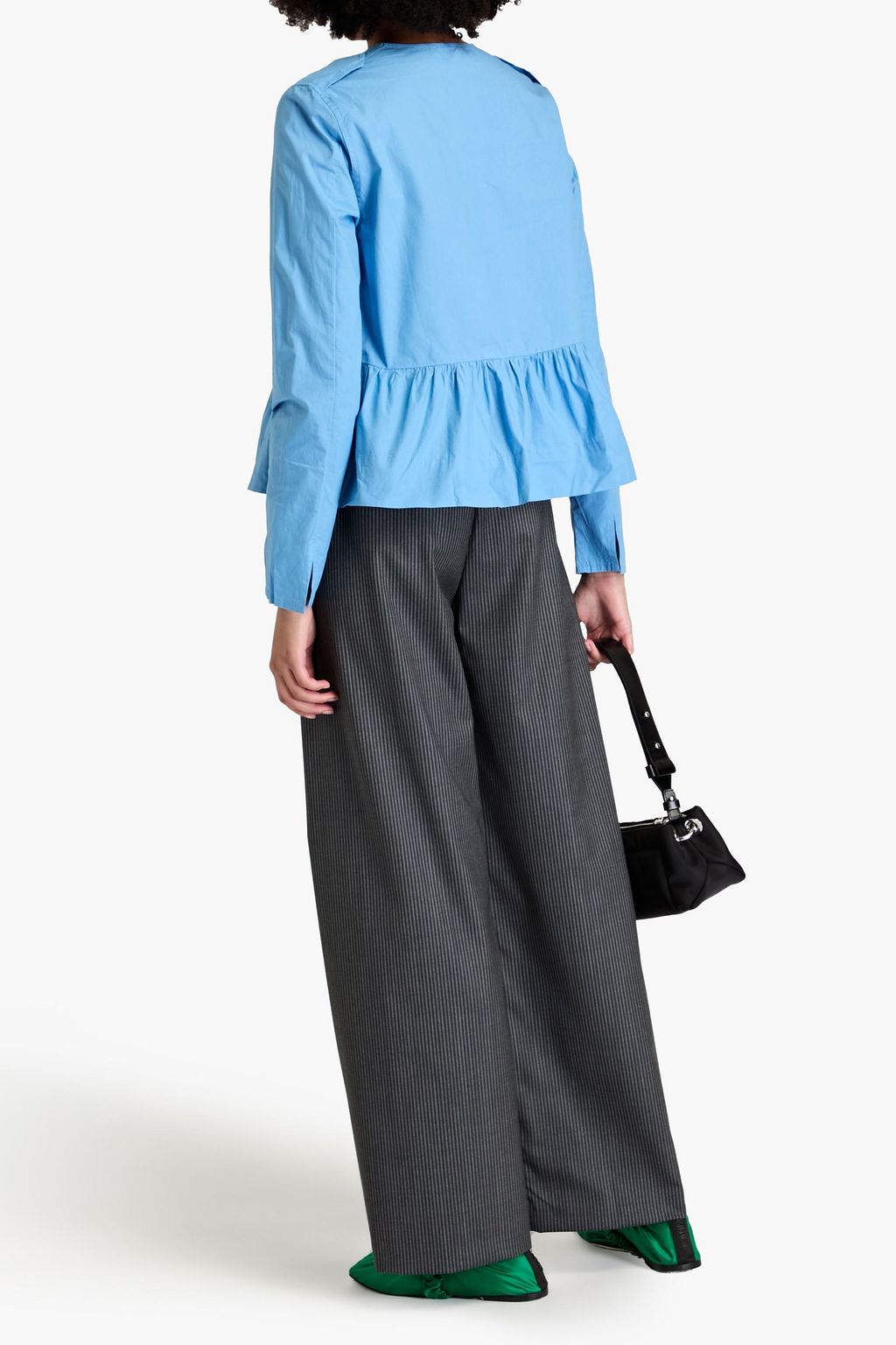 GANNI Tie-front cotton-poplin peplum top