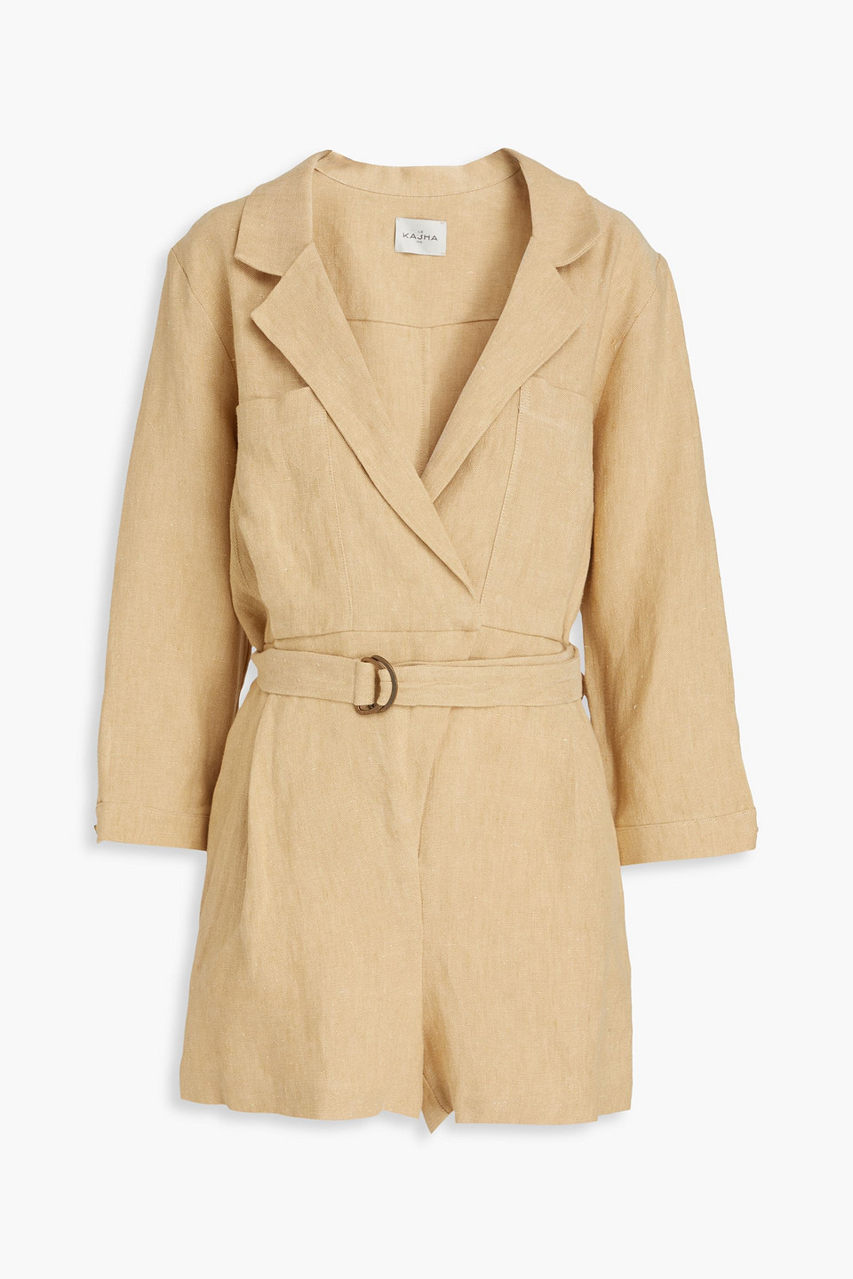 Le Kasha Dahab Belted Linen Playsuit In Beige