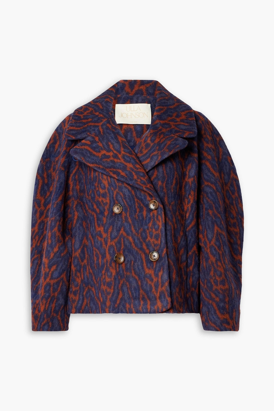 Ulla Johnson Dorothea Double-breasted Brushed Wool-blend Leopard-jacquard Jacket In Dark Purple