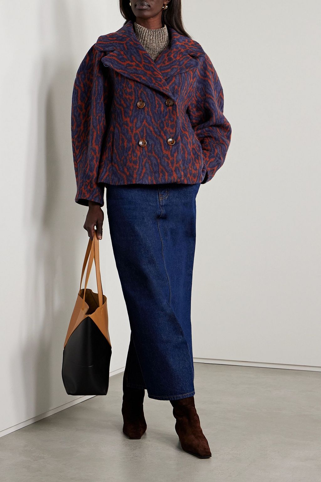 ULLA JOHNSON Dorothea double-breasted brushed wool-blend leopard-jacquard jacket