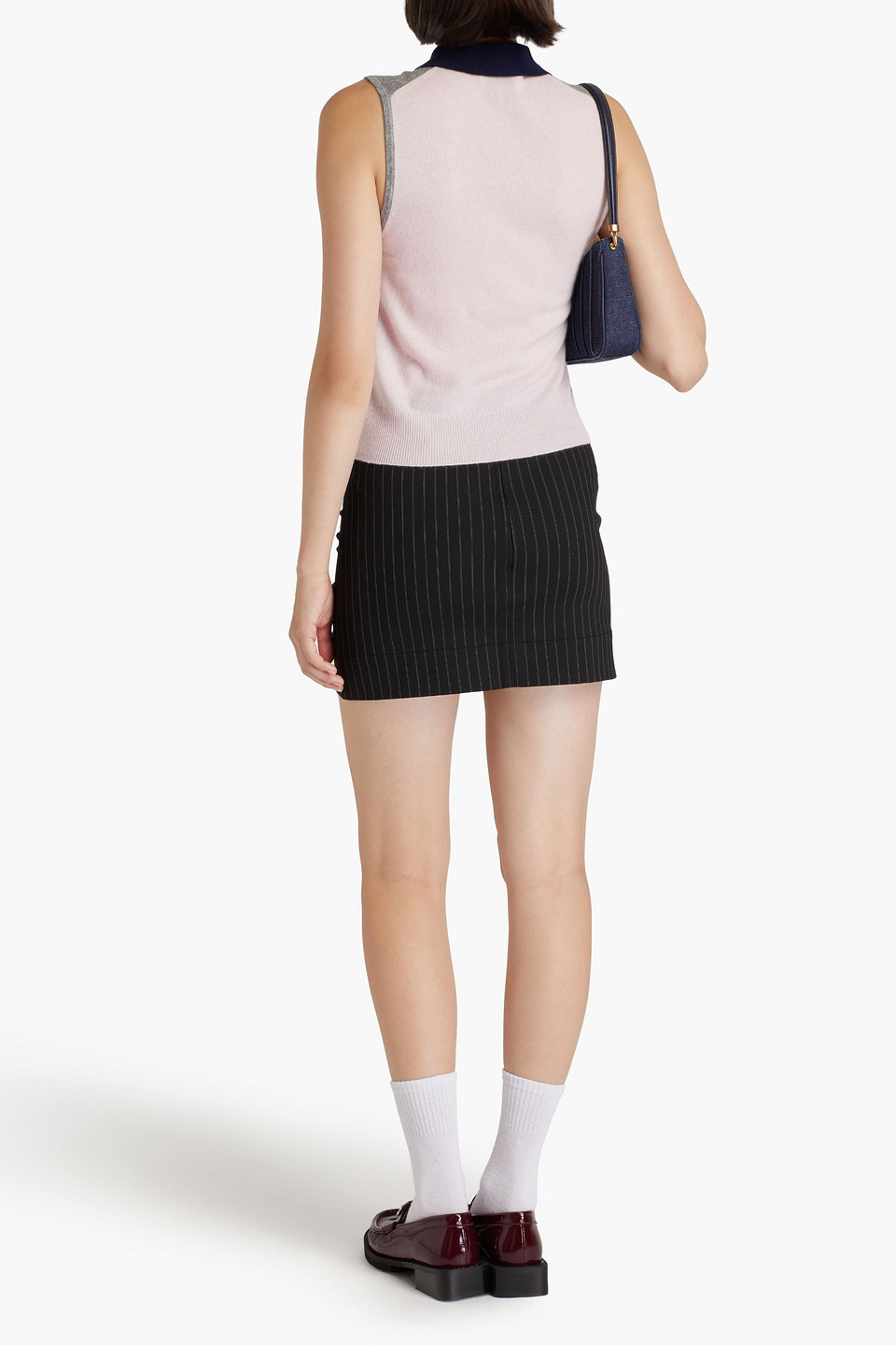 GANNI RUCHED PINSTRIPED TWILL MINI SKIRT