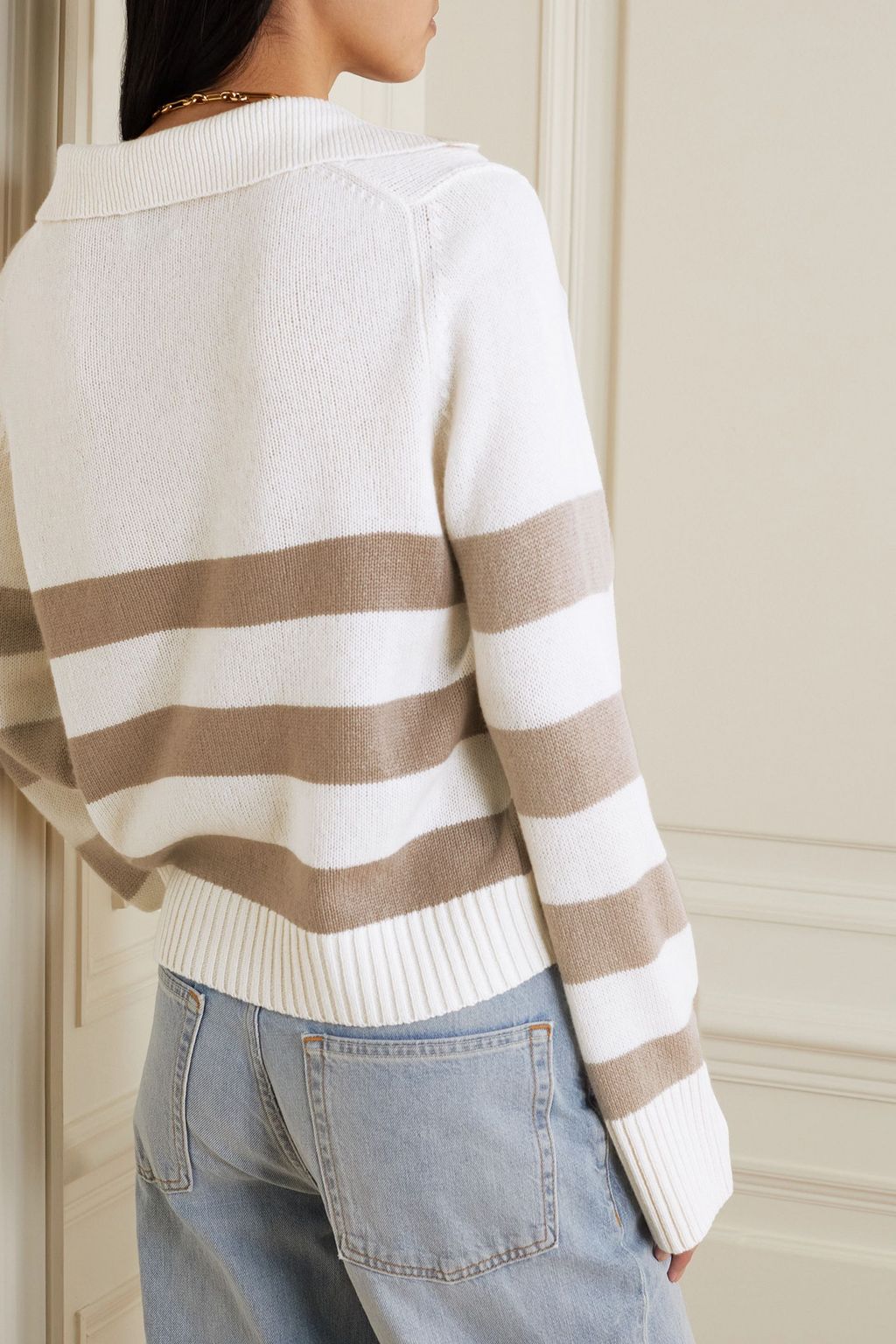 ALLUDE Striped wool and cashmere-blend sweater