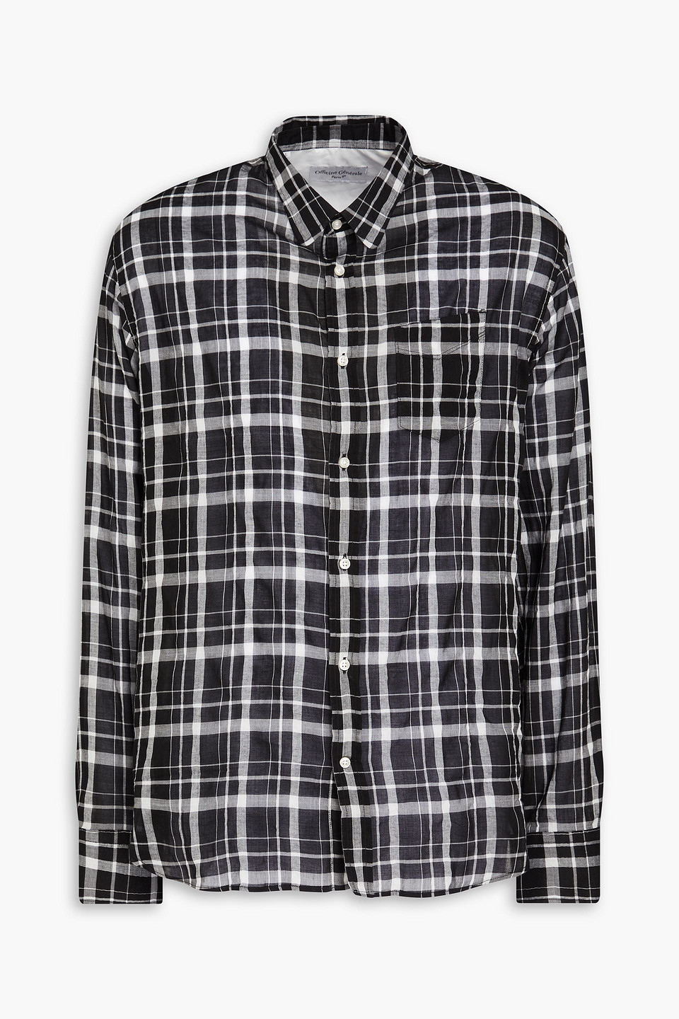 Officine Generale Checked Cotton-blend Shirt In Black
